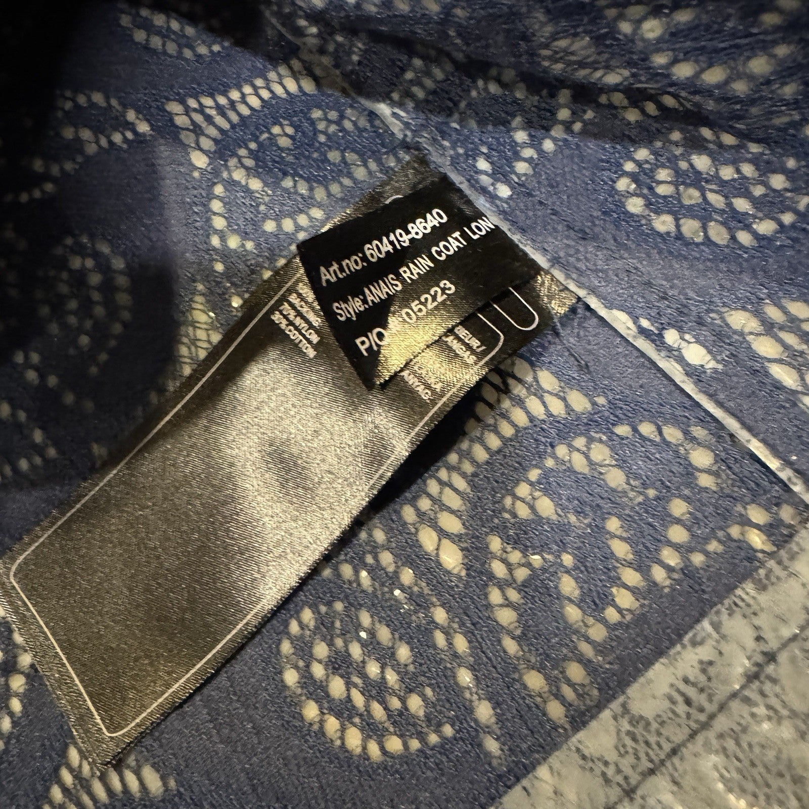 Stand Studio Designer Anais Rain Coat Long Dark Navy Translucent Sz 38 PVC Lace