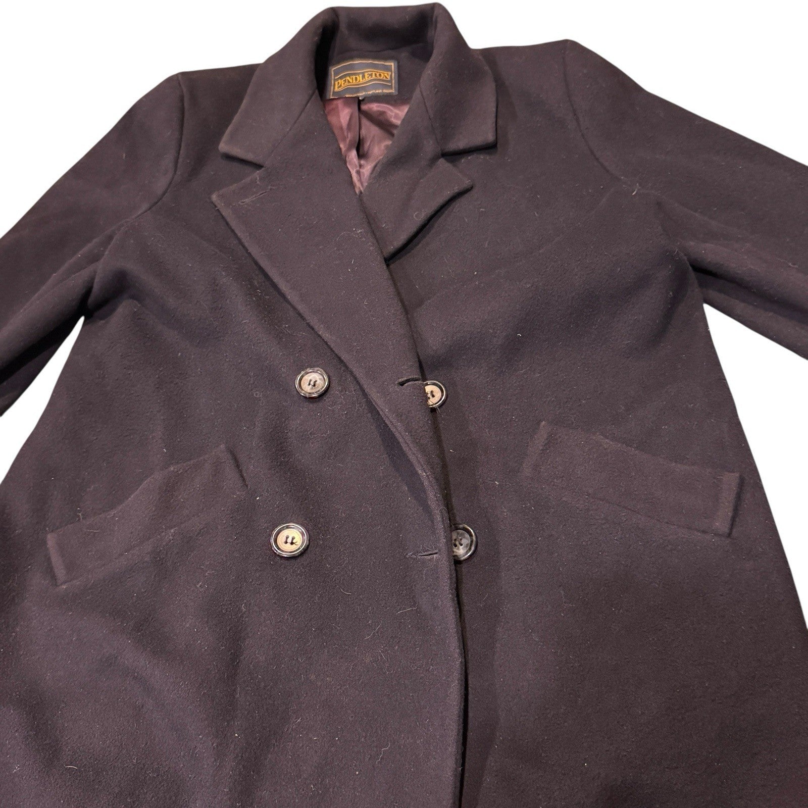 Pendleton Women’s Wool Trench Coat Double Breasted Petit Size 12p Navy