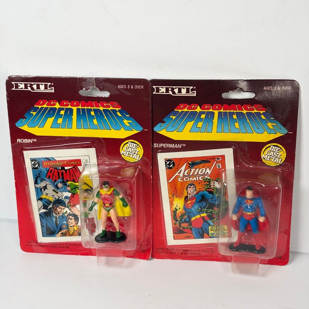 ERTL DC Comics Super Heroes Robin & Superman Die-Cast Metal Figures MOC 1990