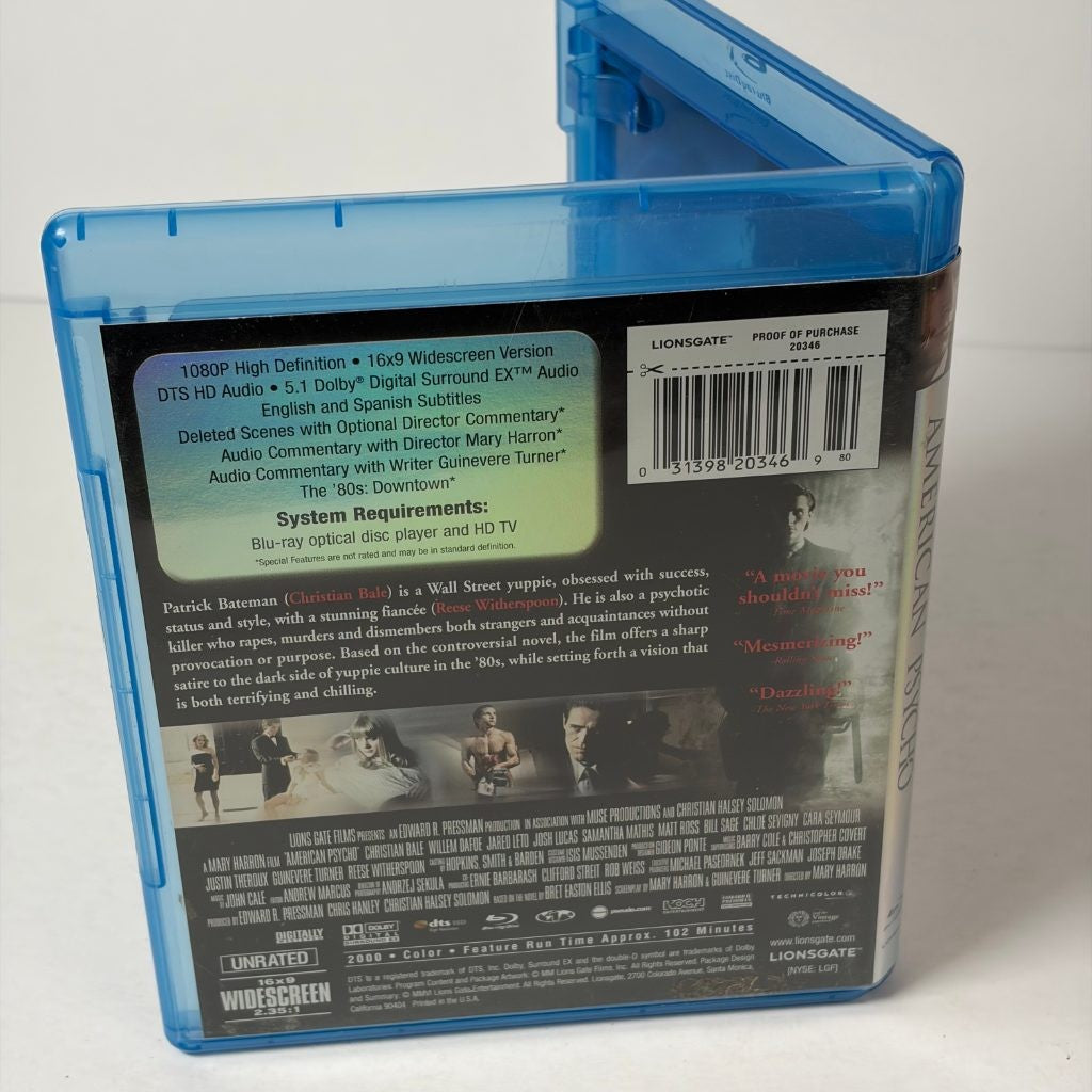 American Psycho Uncut Version Blu-ray Christian Bale Lionsgate Unrated 2000