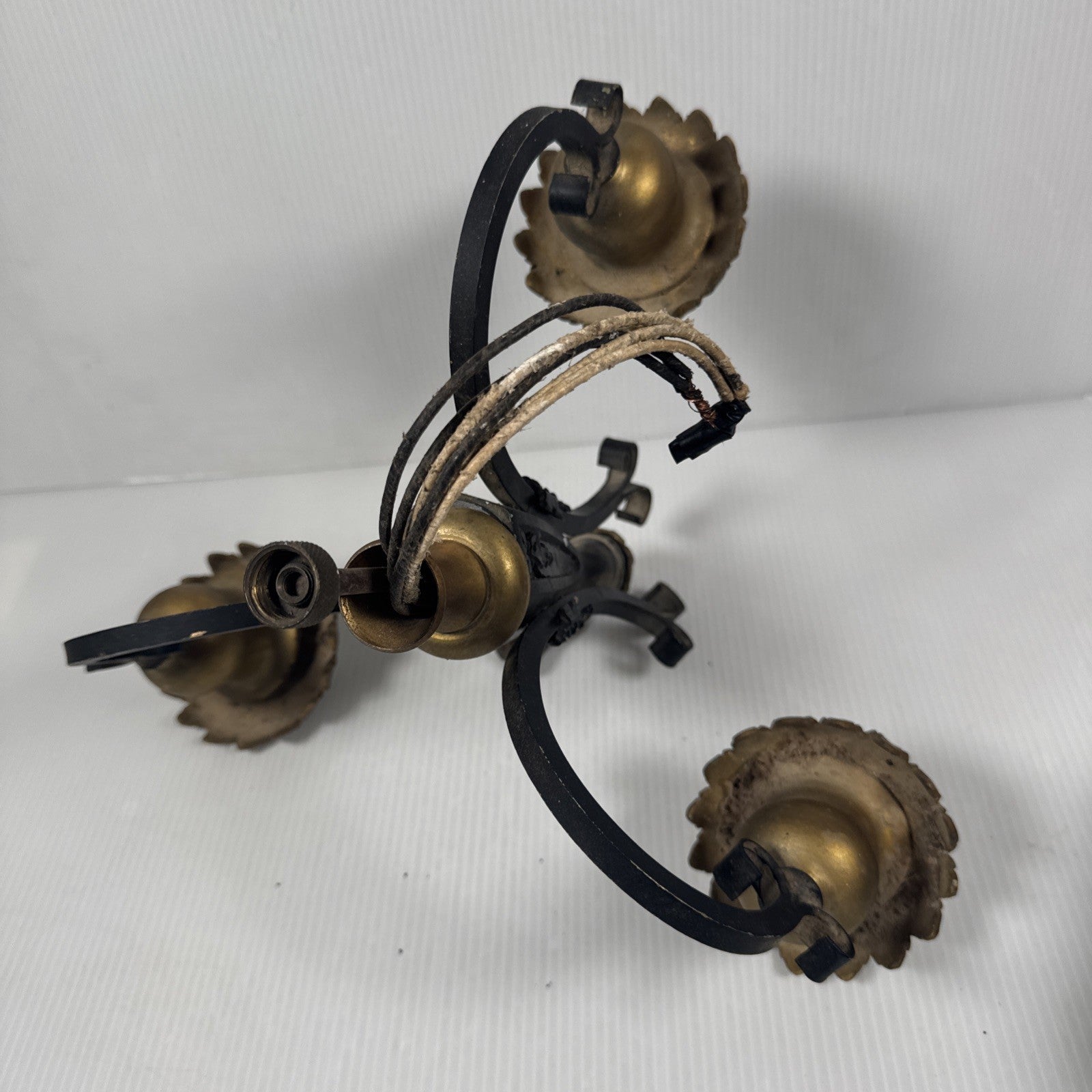 Lot Of 2 Antique Cast Metal Light Fixtures Sconce & Chandelier Untested As Is
