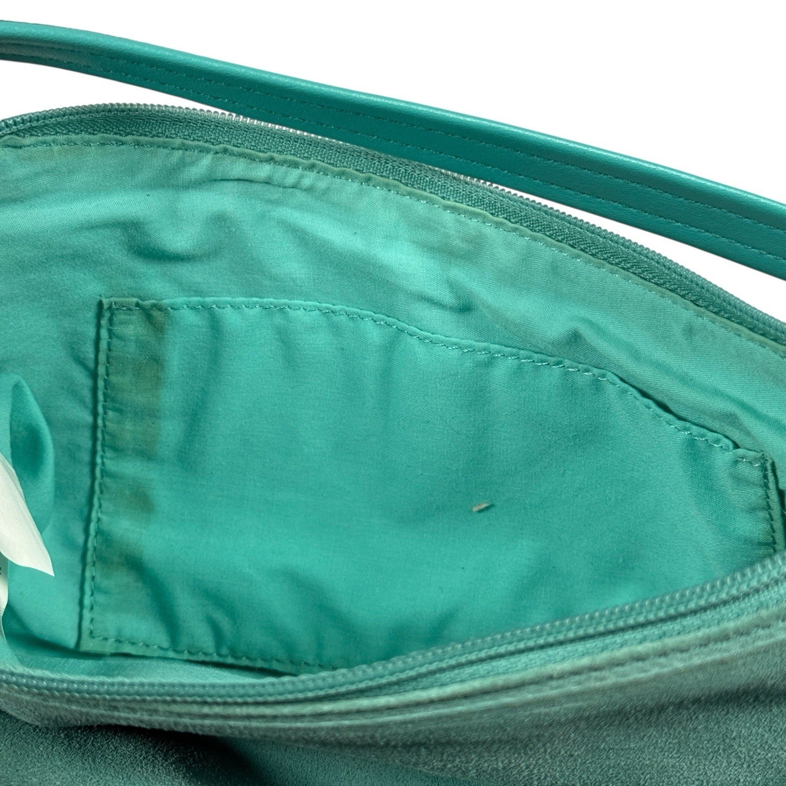 Vintage Gap Shoulder Bag Fall 2005 Aqua Blue Suede with Y2K Sunglasses