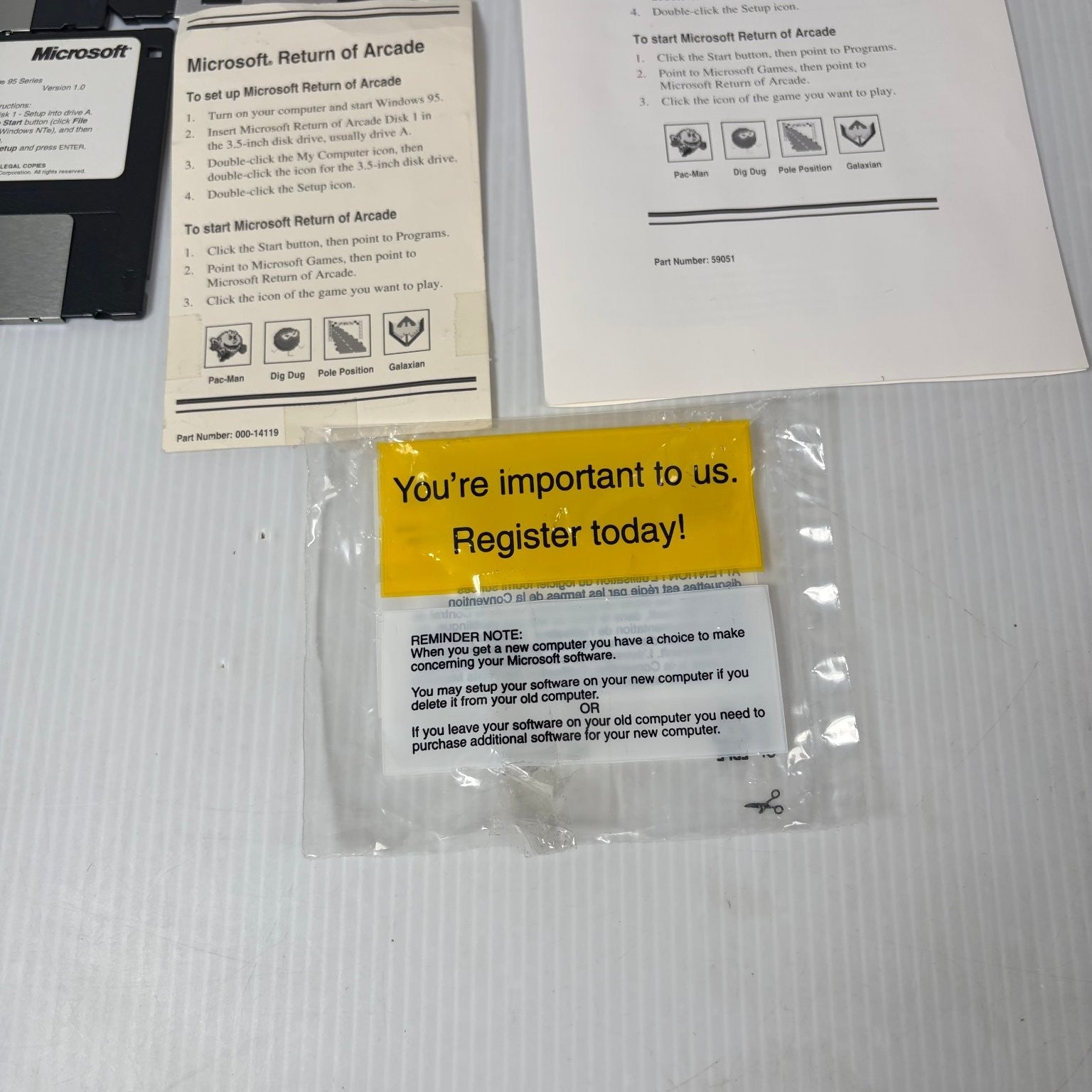 Microsoft Return of Arcade Big Box PC 3.5" Floppy Windows 95 Video Game Namco