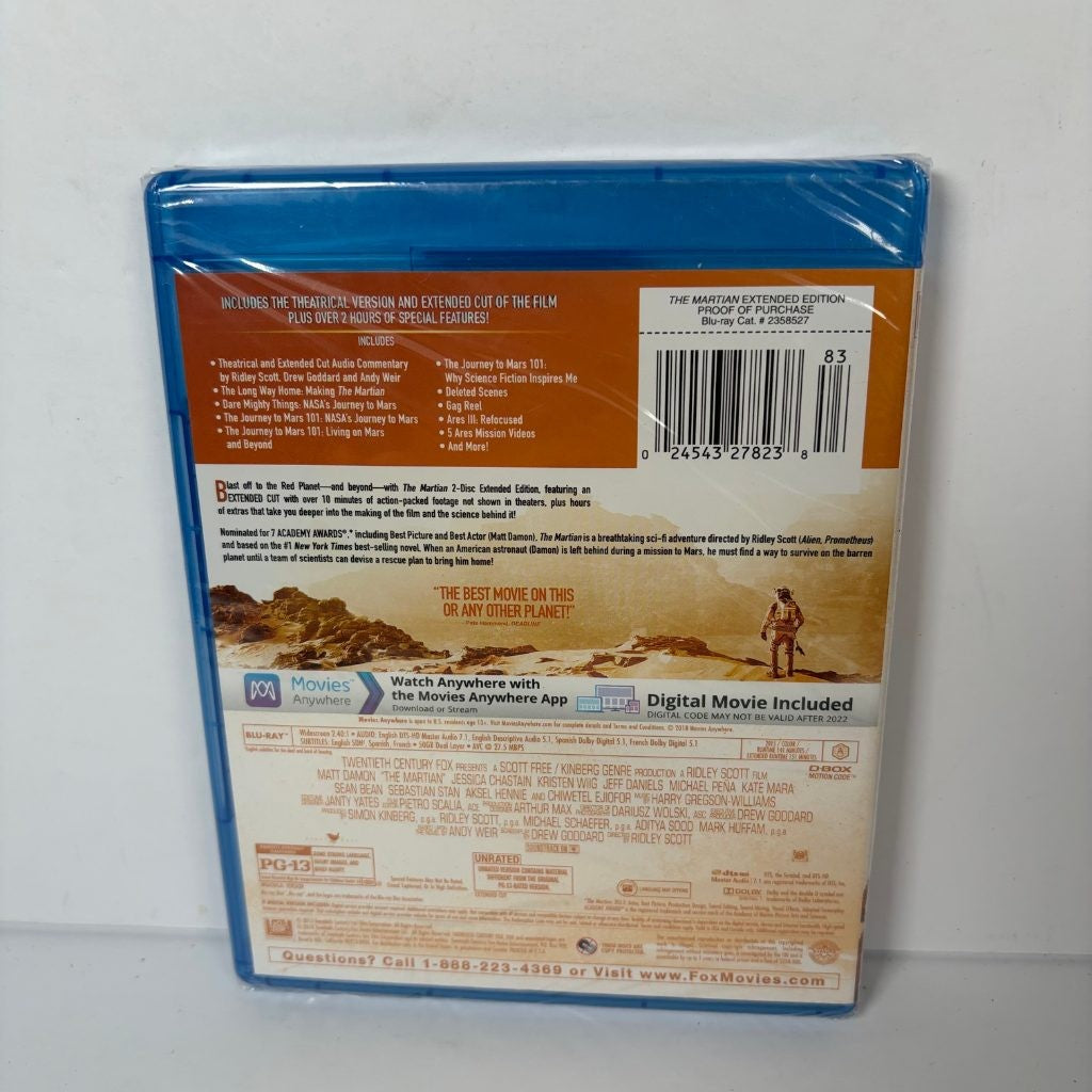 The Martian Extended Edition Blu-ray 2-Disc + Digital Matt Damon Ridley Scott