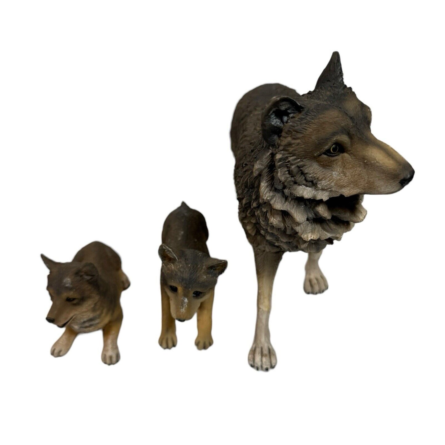 Lot Of 3 Ceramic Wolf Sculptures (1x 6”, 2x 2”) Unmarked No Signature