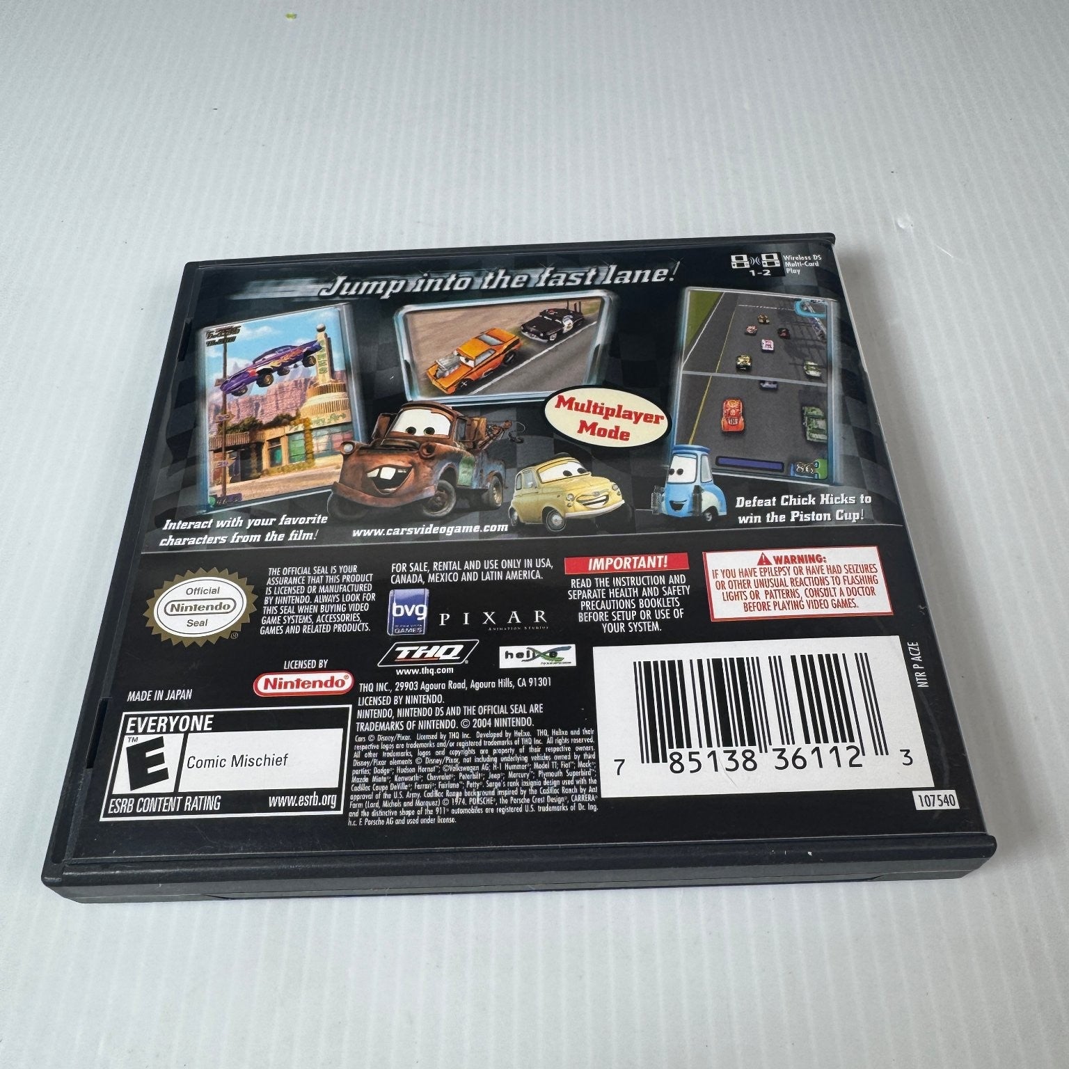 Cars Nintendo DS Video Game Multiplayer THQ Disney Pixar Complete CIB