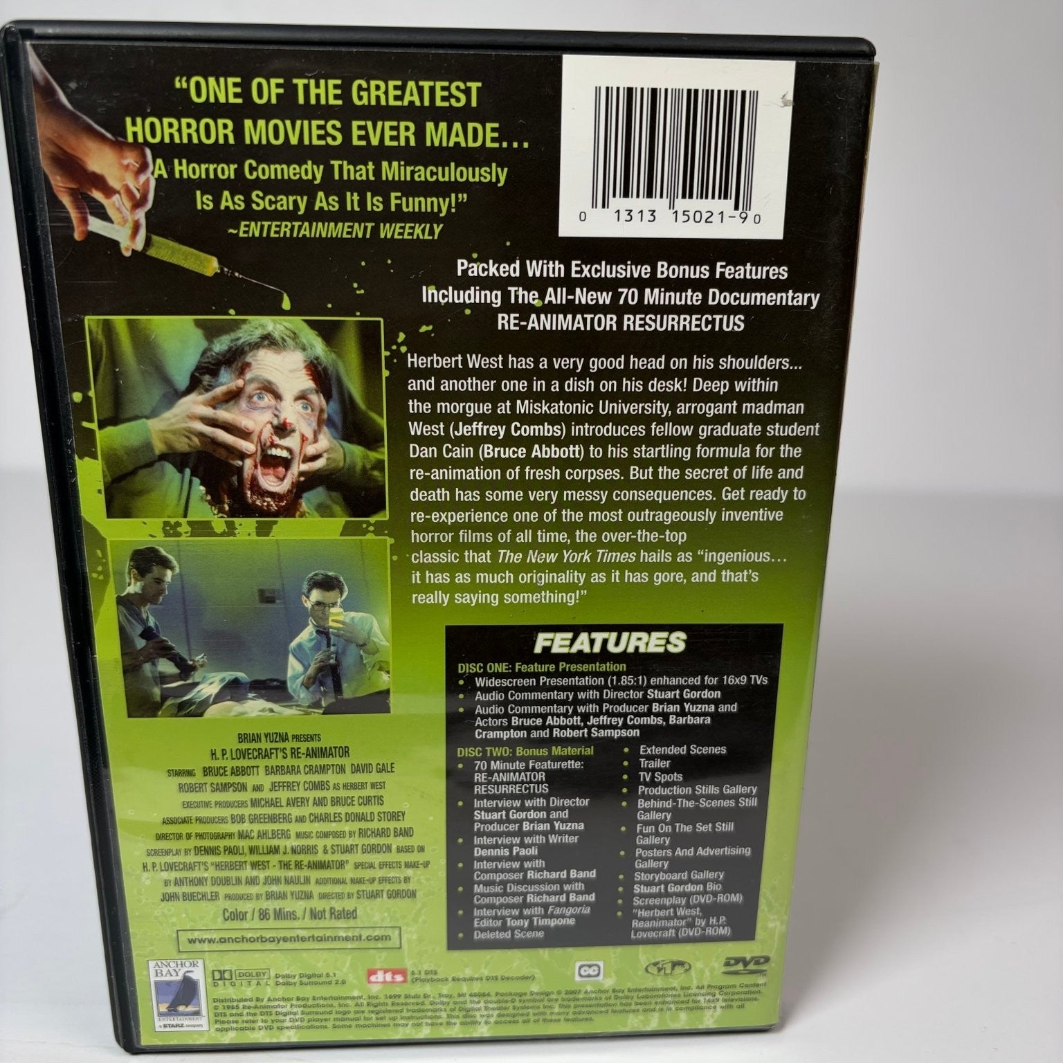 H.P. Lovecraft's Re-Animator DVD 1985 Anchor Bay Collection 2-Disc Set