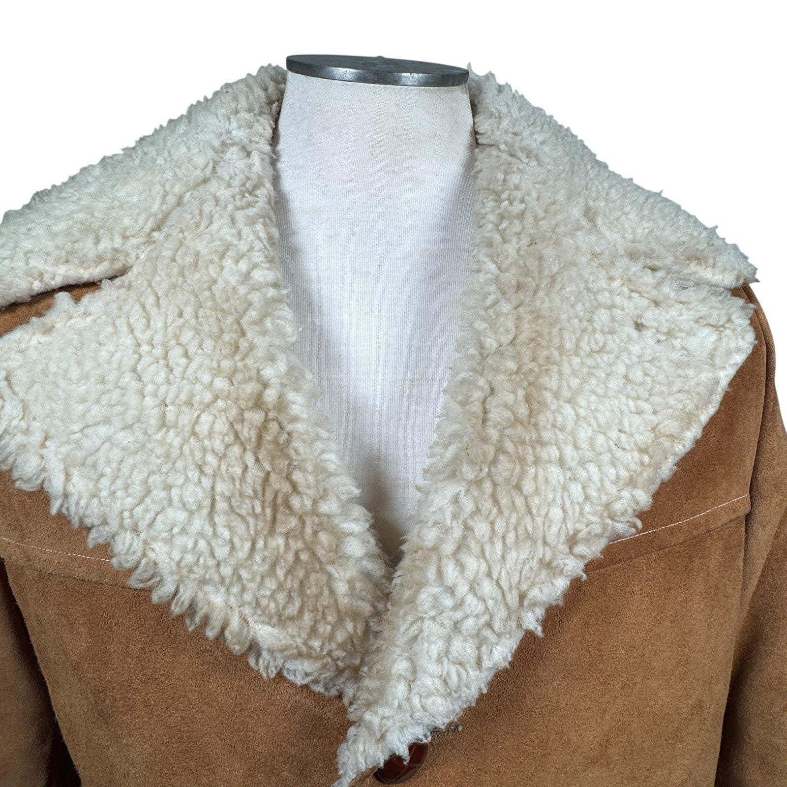 Vintage 70s Lakeland Brown Suede Leather Western Sherpa Rancher Coat Jacket 40