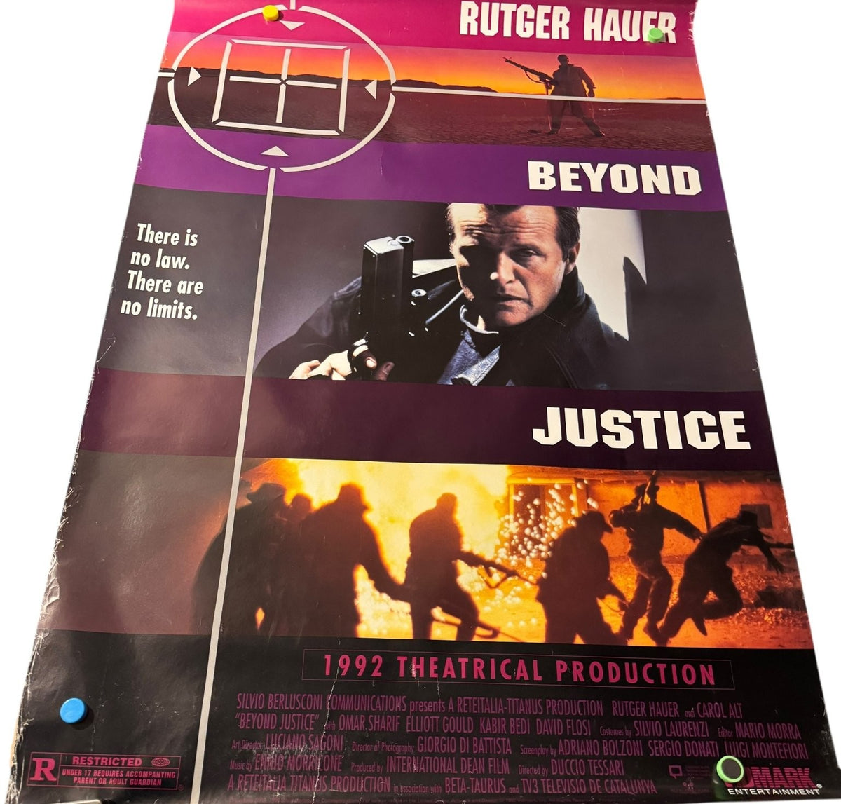 Beyond Justice 1992 One-Sheet Movie Poster Action Thriller Rutger Hauer 40"x27"