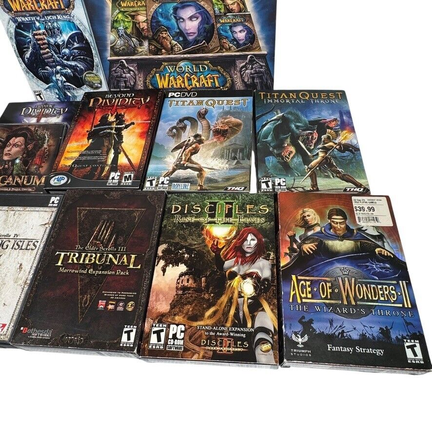 Lot of 12 RPG Strategy PC Games Complete World of Warcraft, Elder Scrolls & More