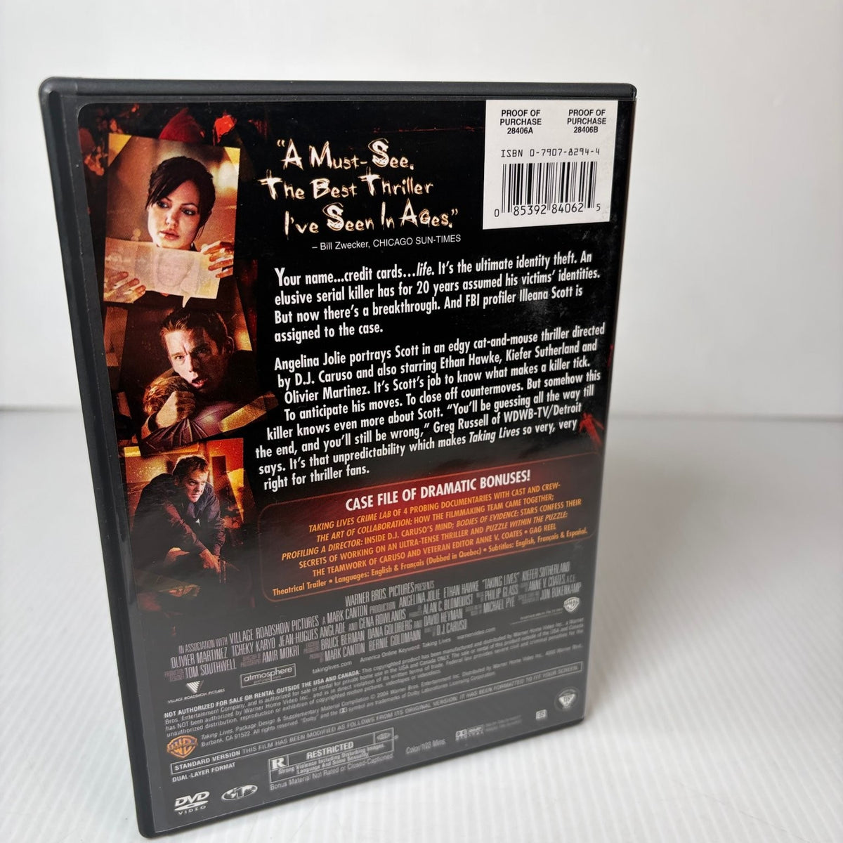 Taking Lives DVD 2004 Full-Screen Edition Angelina Jolie Ethan Hawke Thriller