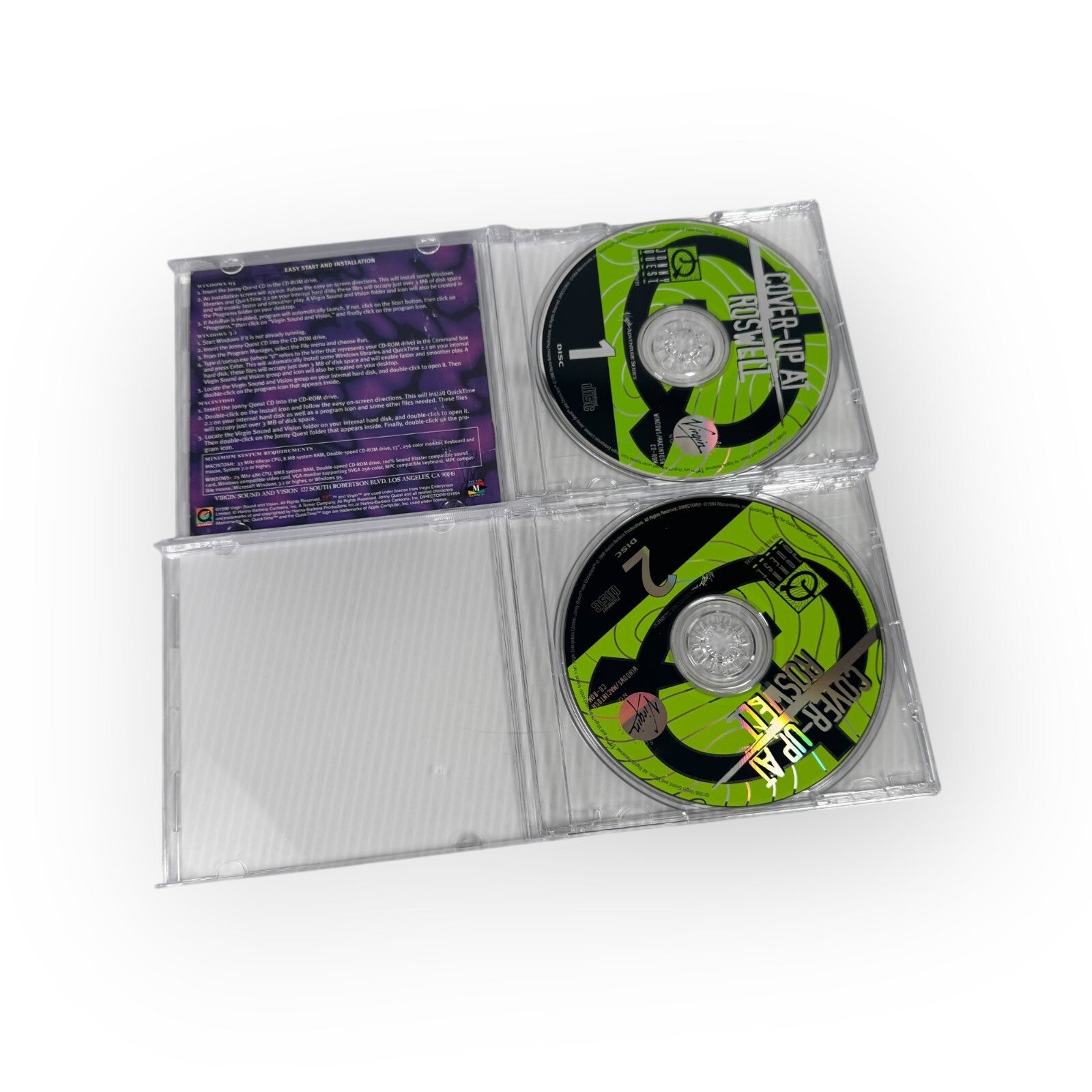 Jonny Quest Cover-Up at Roswell PC Game Discs & Manual 1996 Windows CD-Rom