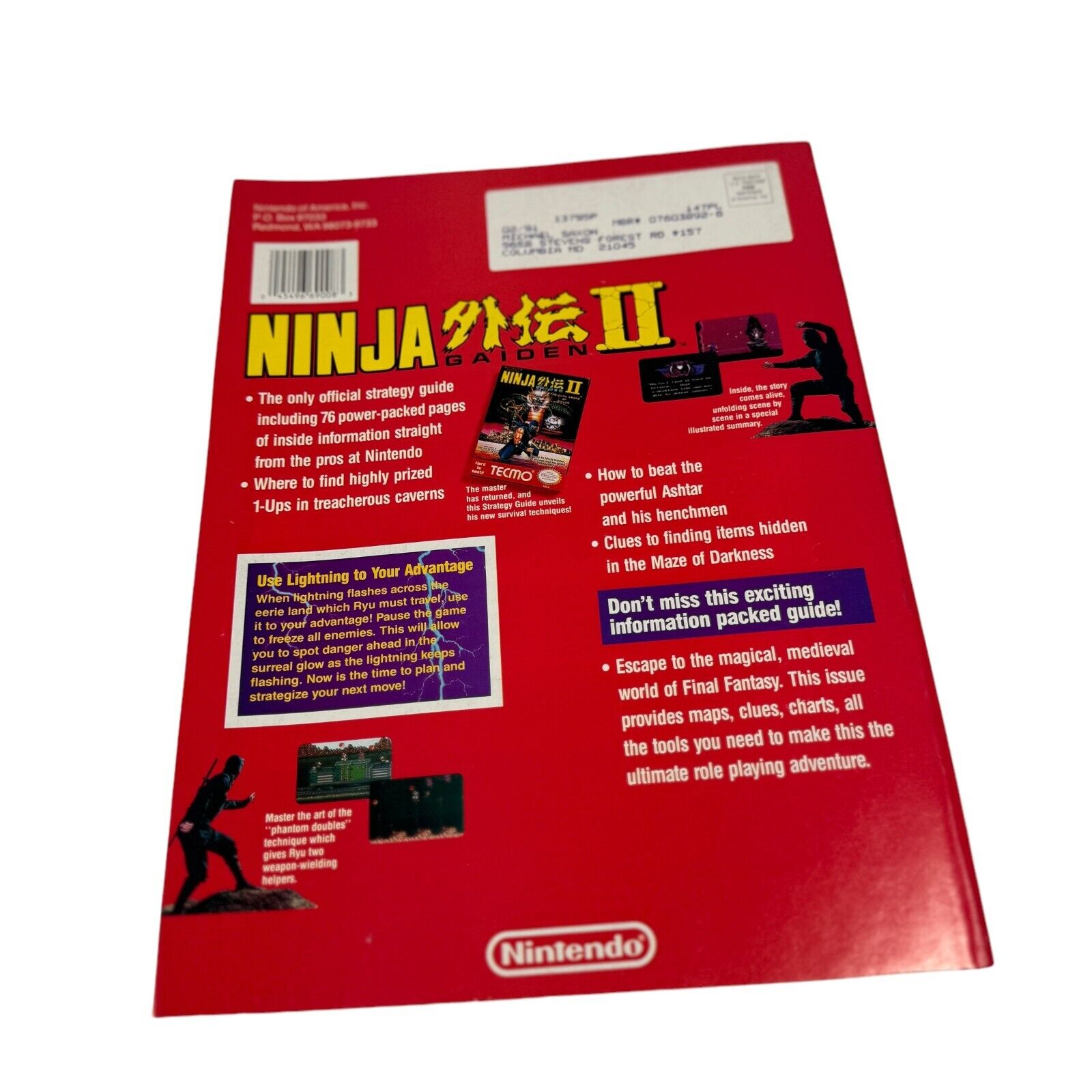 Ninja Gaiden II Official Nintendo Power Strategy Guide with Poster