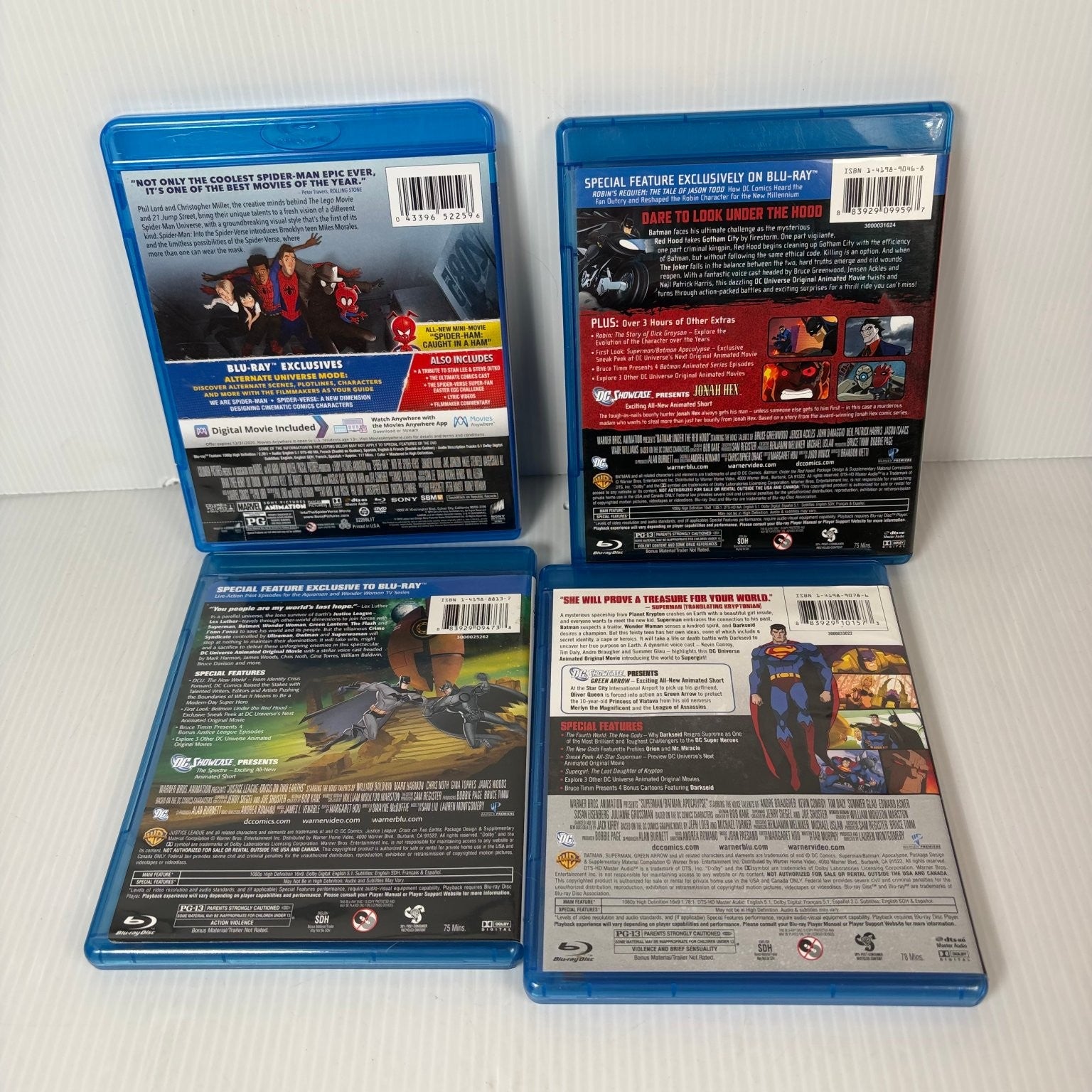 Lot of 5 Animated Superhero Blu-ray Into the Spiderverse Justice League Batman