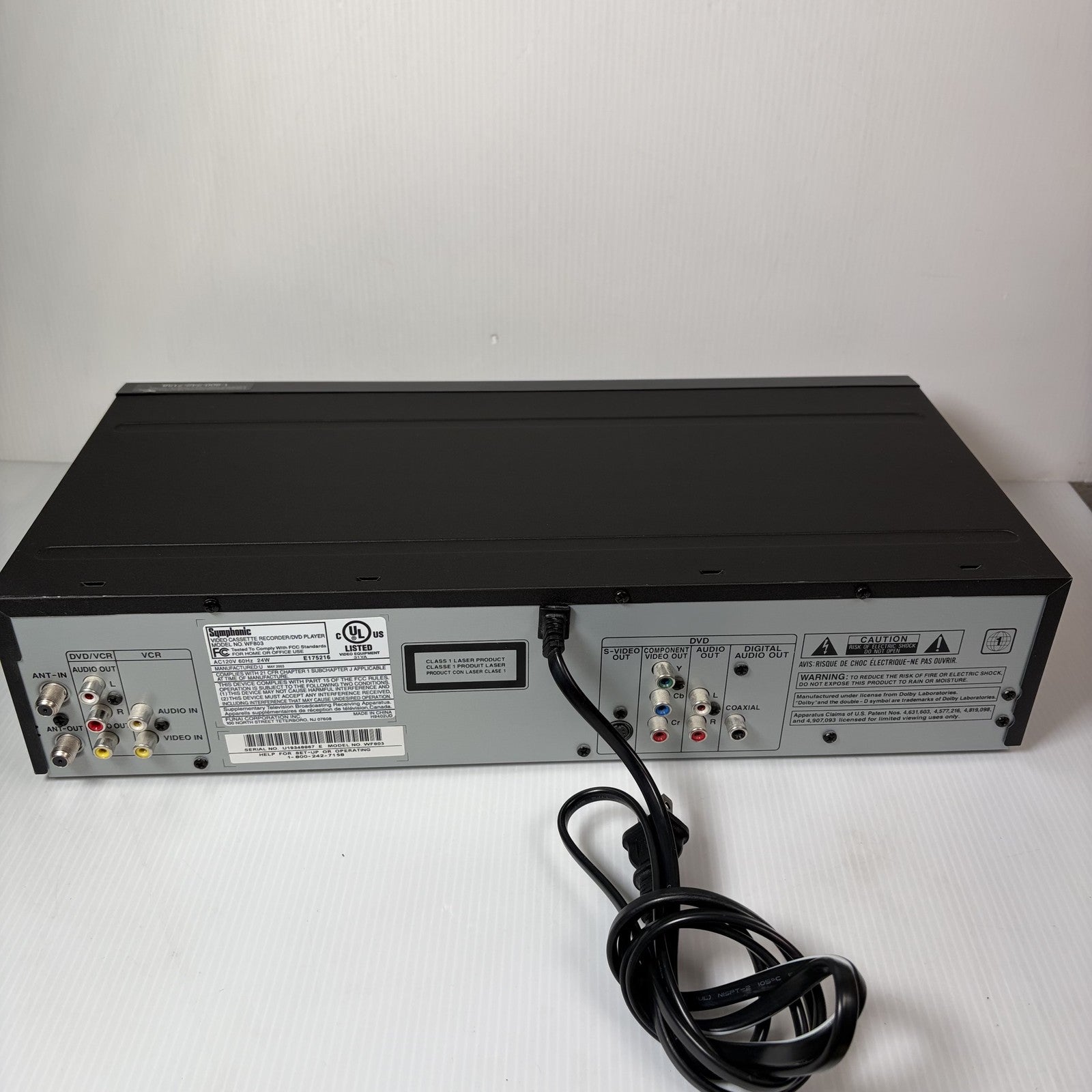 Symphonic WF805 VCR/DVD Combo Player VHS Hi-Fi 4 Head Recorder MP3 Dolby Digital