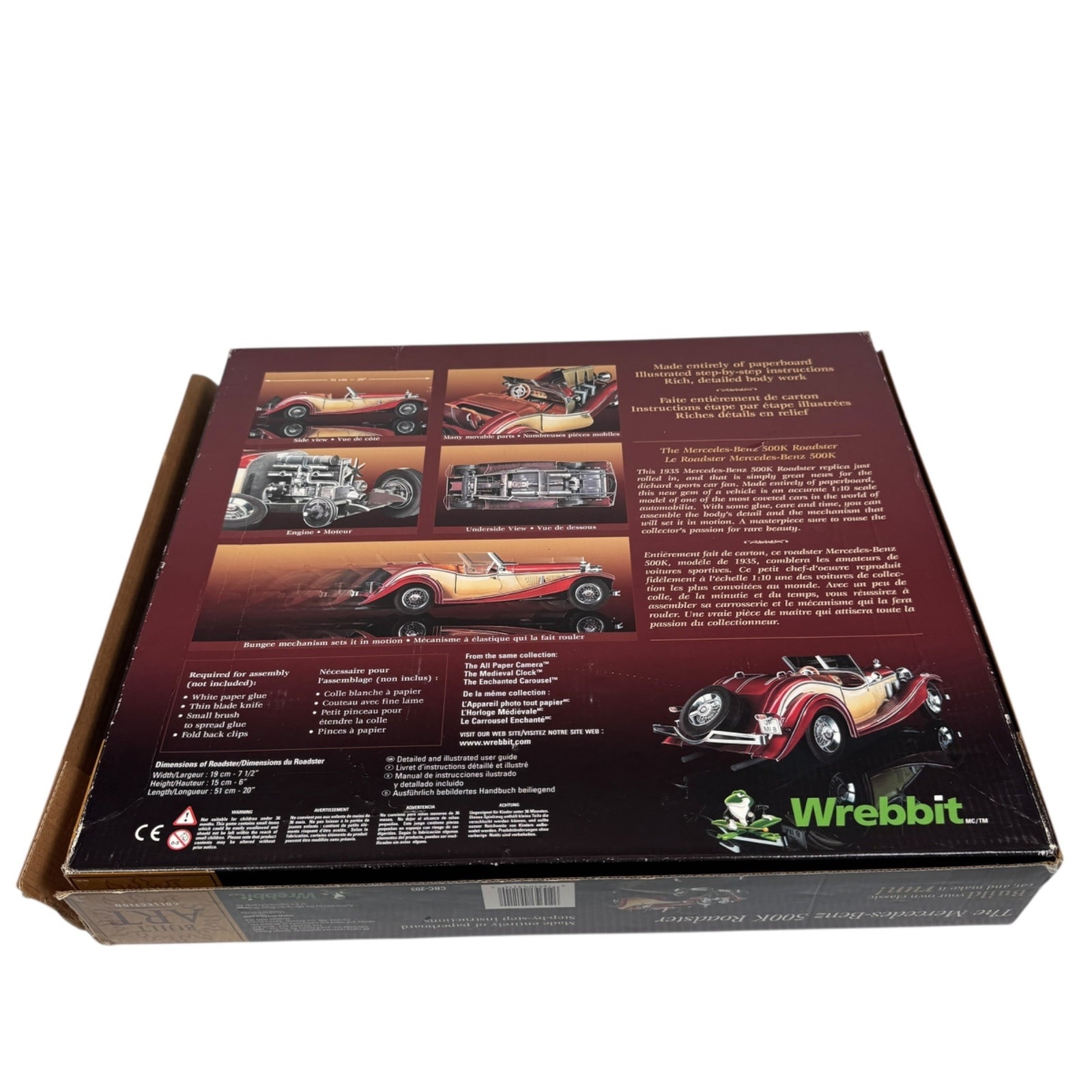 Wrebbit Mercedes-Benz 500K Roadster 3D Puzzle 1:18 Scale Paperboard Kit Open Box