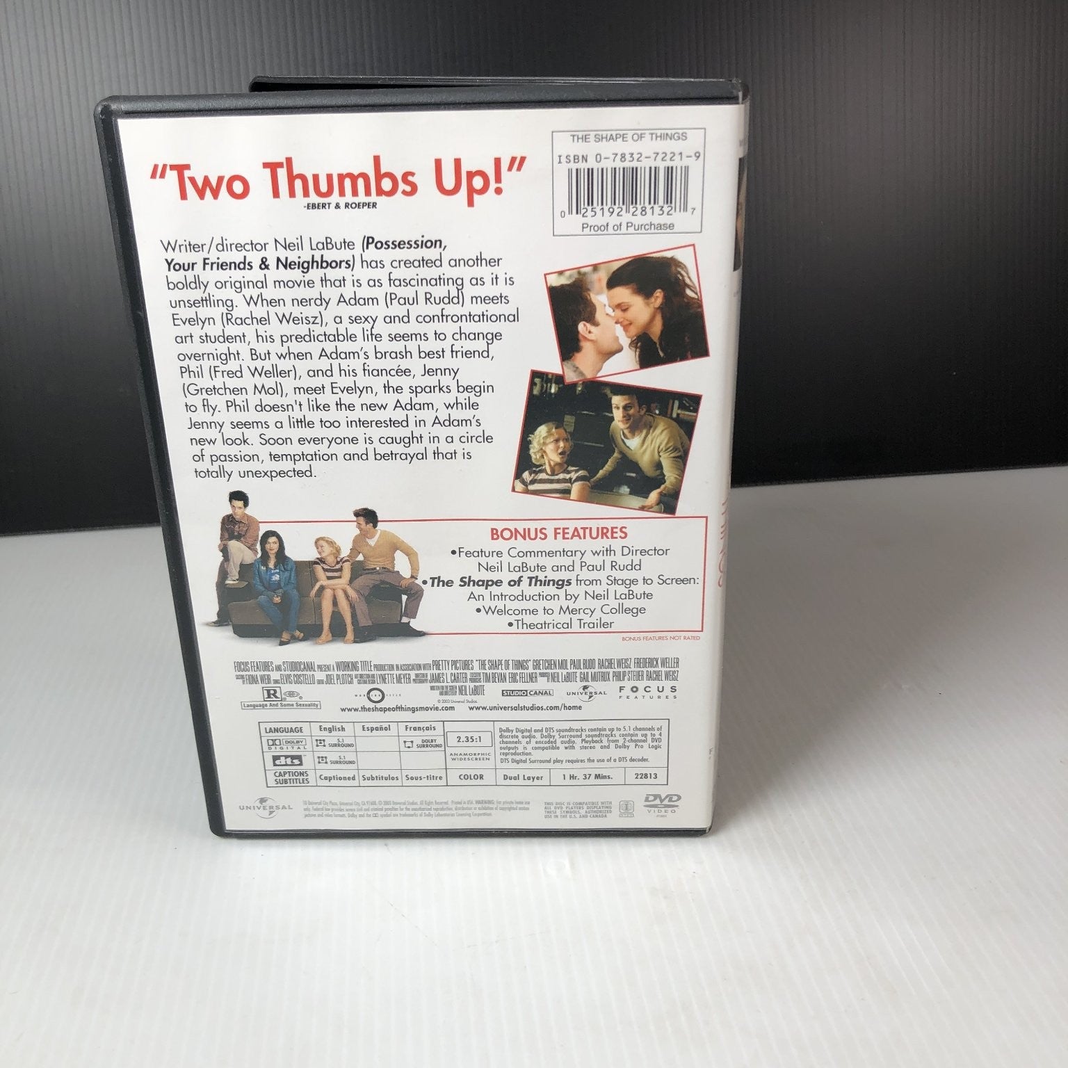 The Shape of Things DVD 2003 Widescreen Paul Rudd Rachel Weisz Neil LaBute