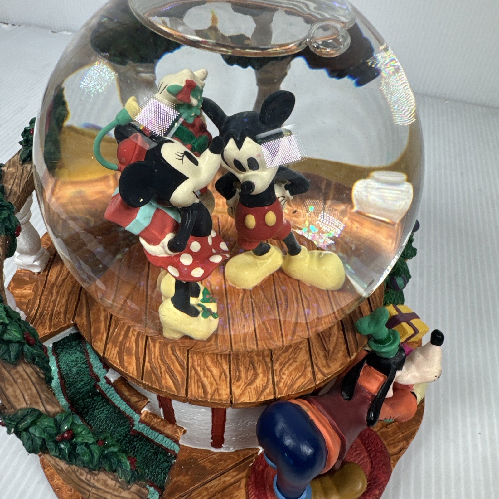 Vintage Rare Disney Mickey and Minnie Goofy "Santa Is Comin To Town” Snow Globe