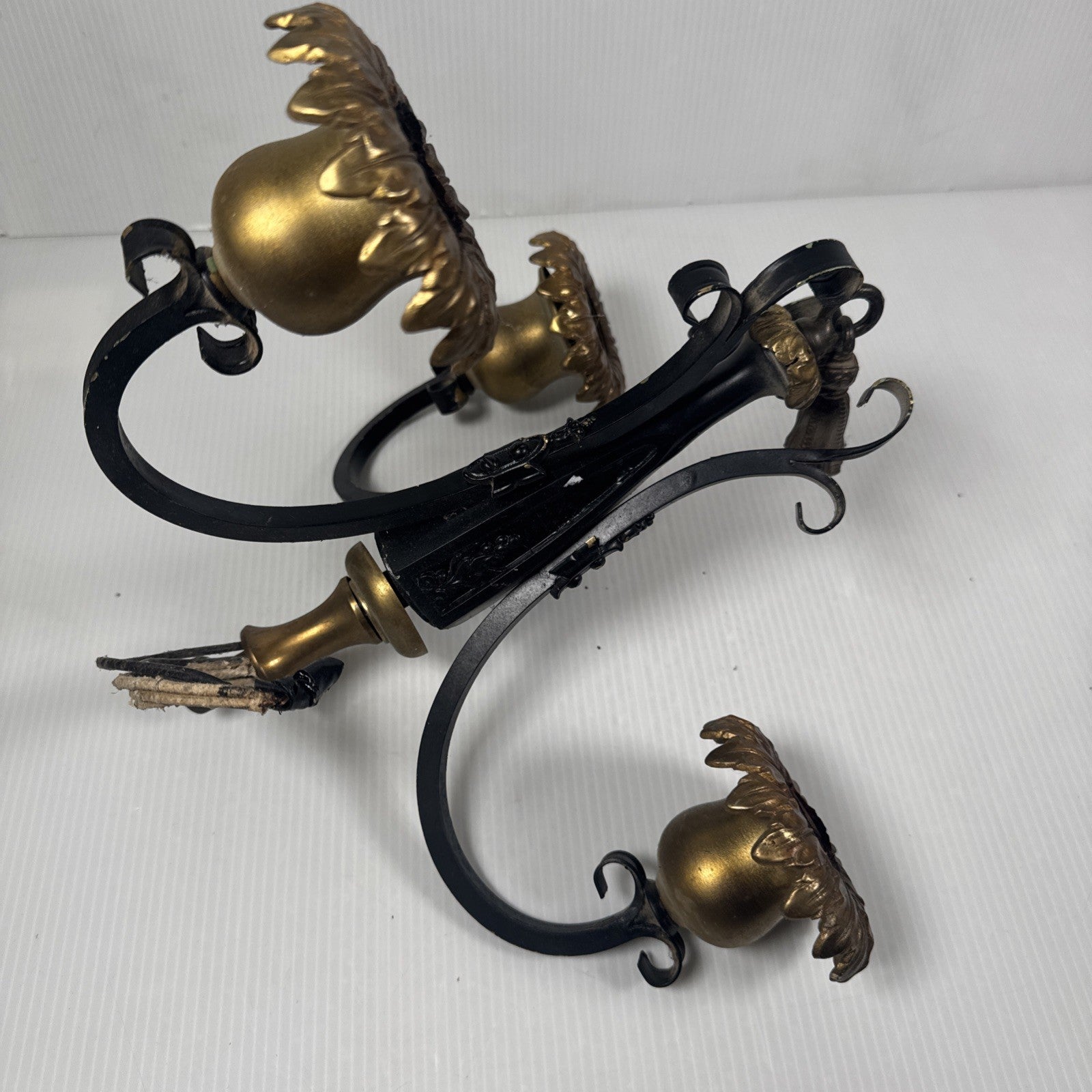 Lot Of 2 Antique Cast Metal Light Fixtures Sconce & Chandelier Untested As Is