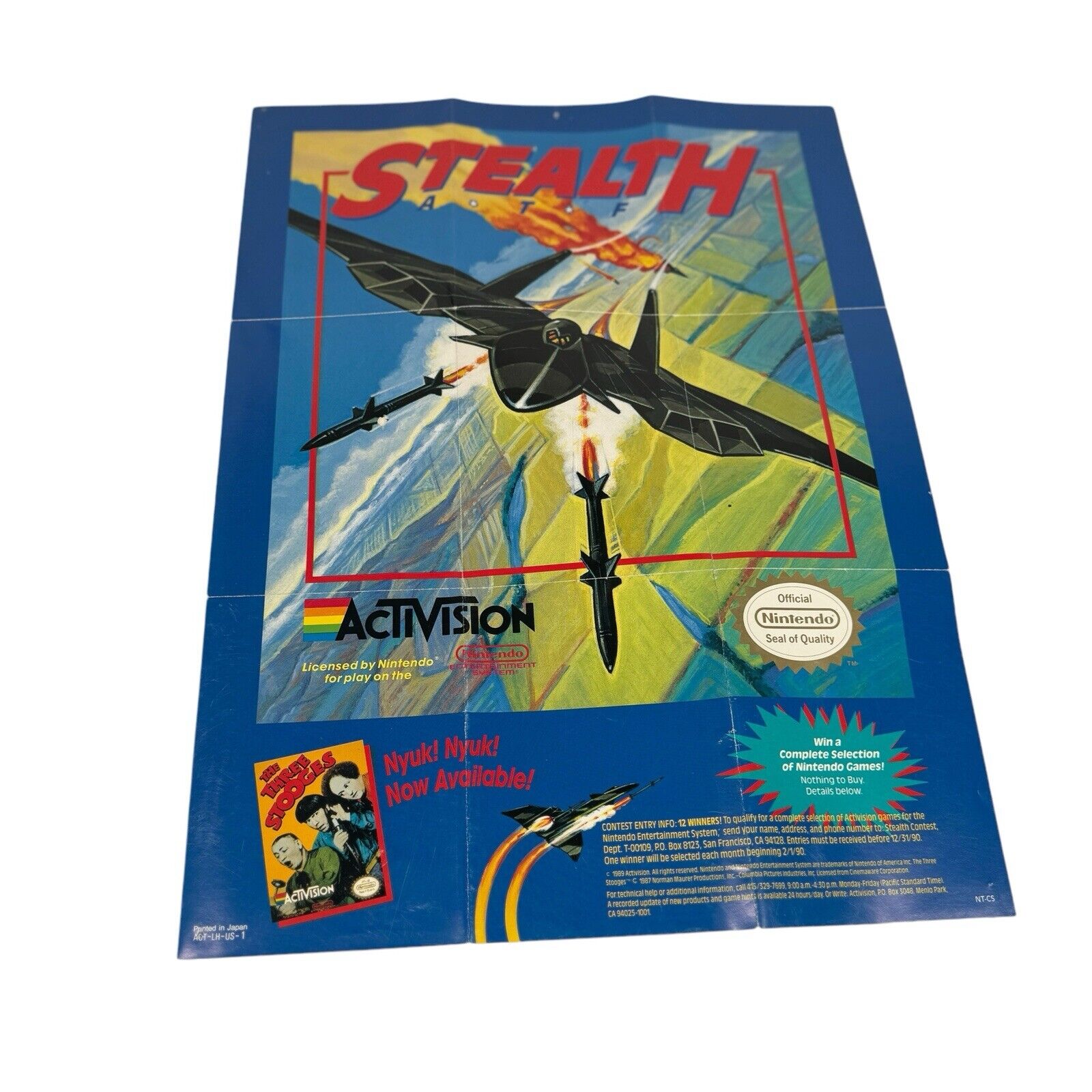 Vintage 1989 Nintendo Nes Stealth ATF Poster Only promo