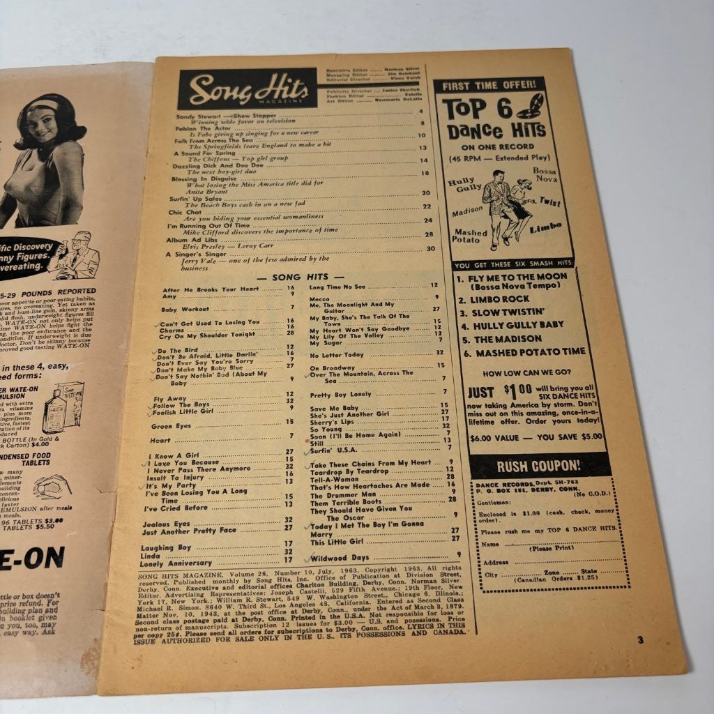 Song Hits Magazine July 1963 Vol 26 #10 Fabian Chiffons Anita Bryant Sandy Stewa