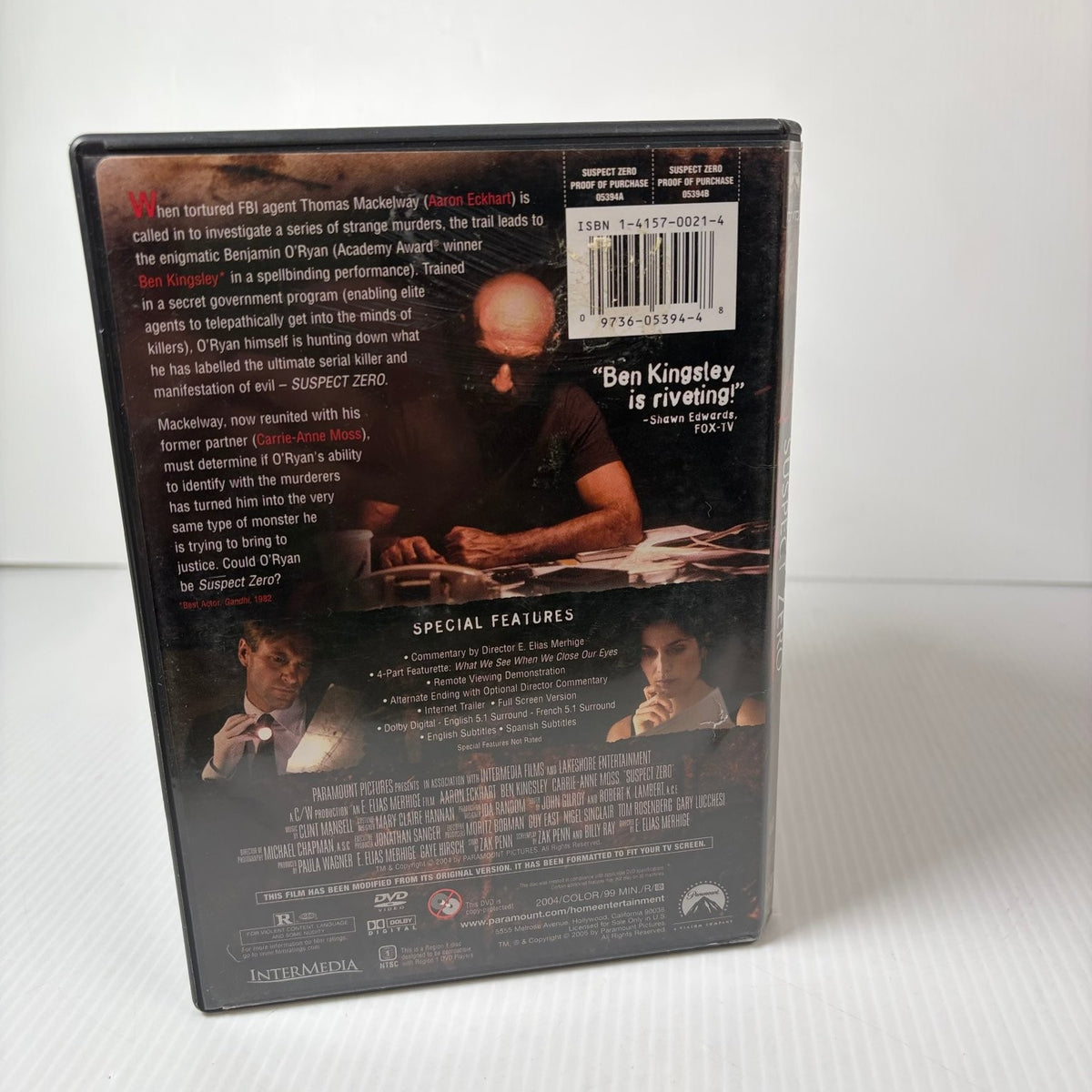 Suspect Zero DVD 2004 Aaron Eckhart Ben Kingsley Full Screen Collection