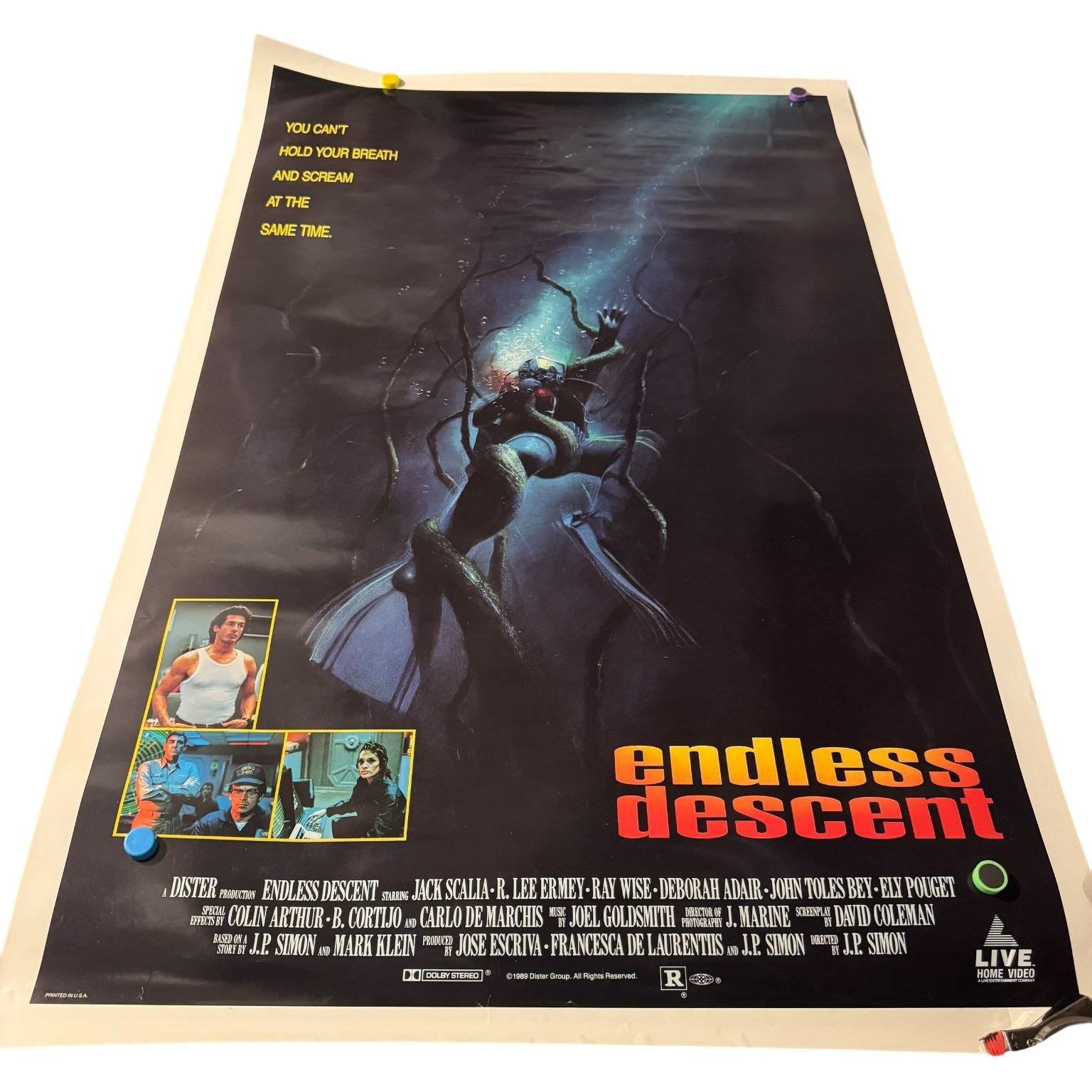 Vintage Endless Descent 1989 One-Sheet Movie Poster Horror Suspense 27"x41"