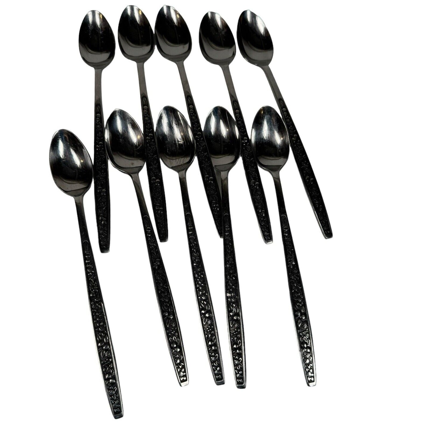 Pageant Harvest Dessert Spoons Stainless Flatware Japan Fruit Pattern Set of 10