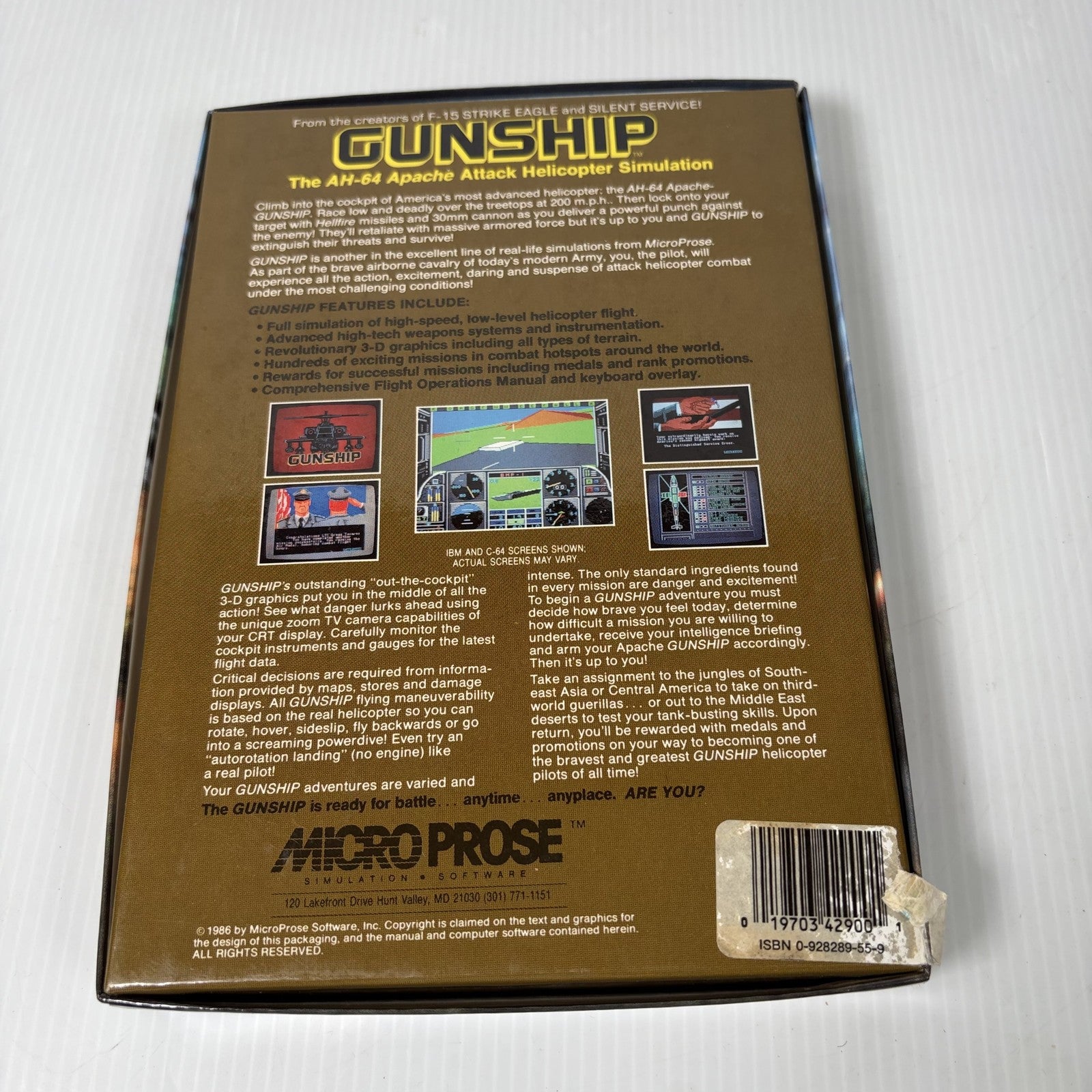 Gunship The Attack Helicopter Simulation IBM PC XT AT Vintage Big Box PC Game