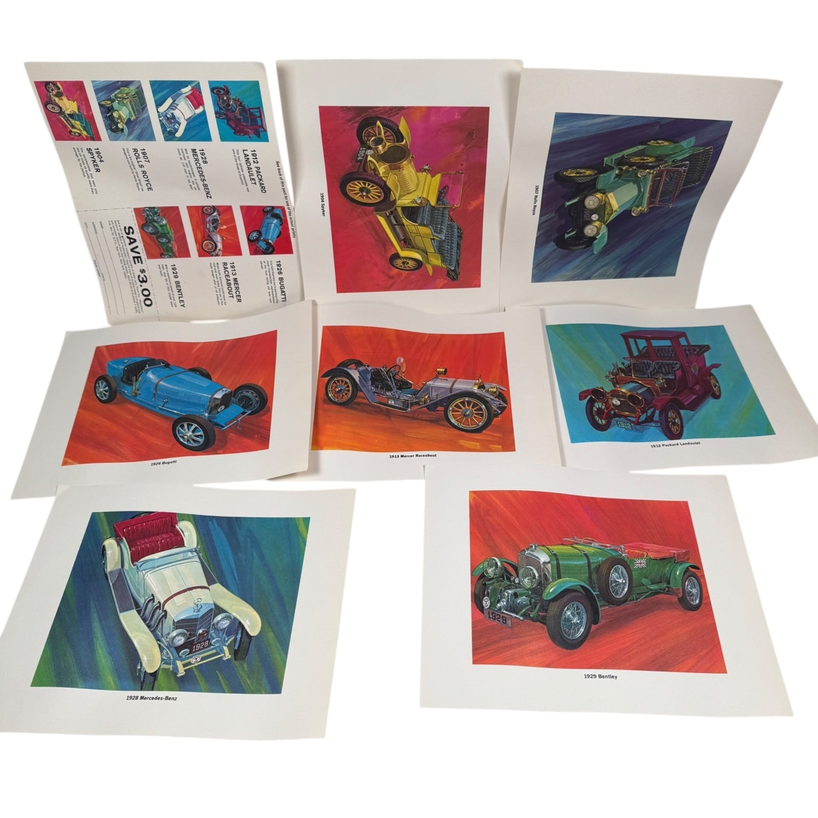 Vintage Matchbox 8x10 Classic Car Prints Set Of 7 Advertising Photo Set