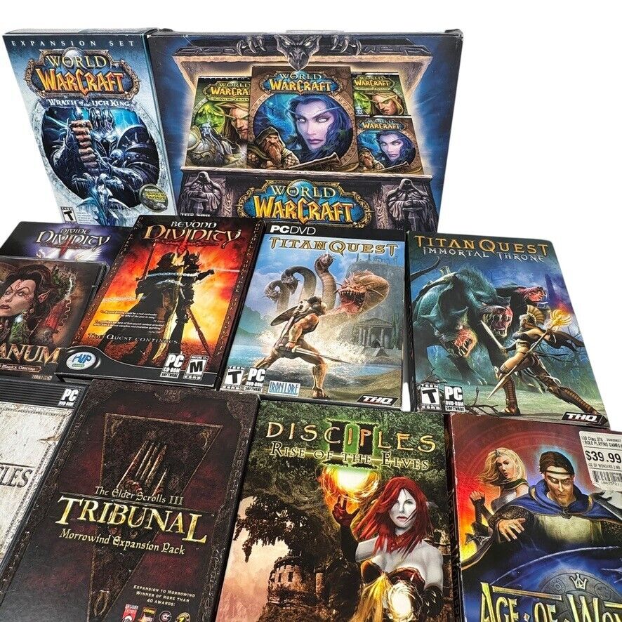 Lot of 12 RPG Strategy PC Games Complete World of Warcraft, Elder Scrolls & More