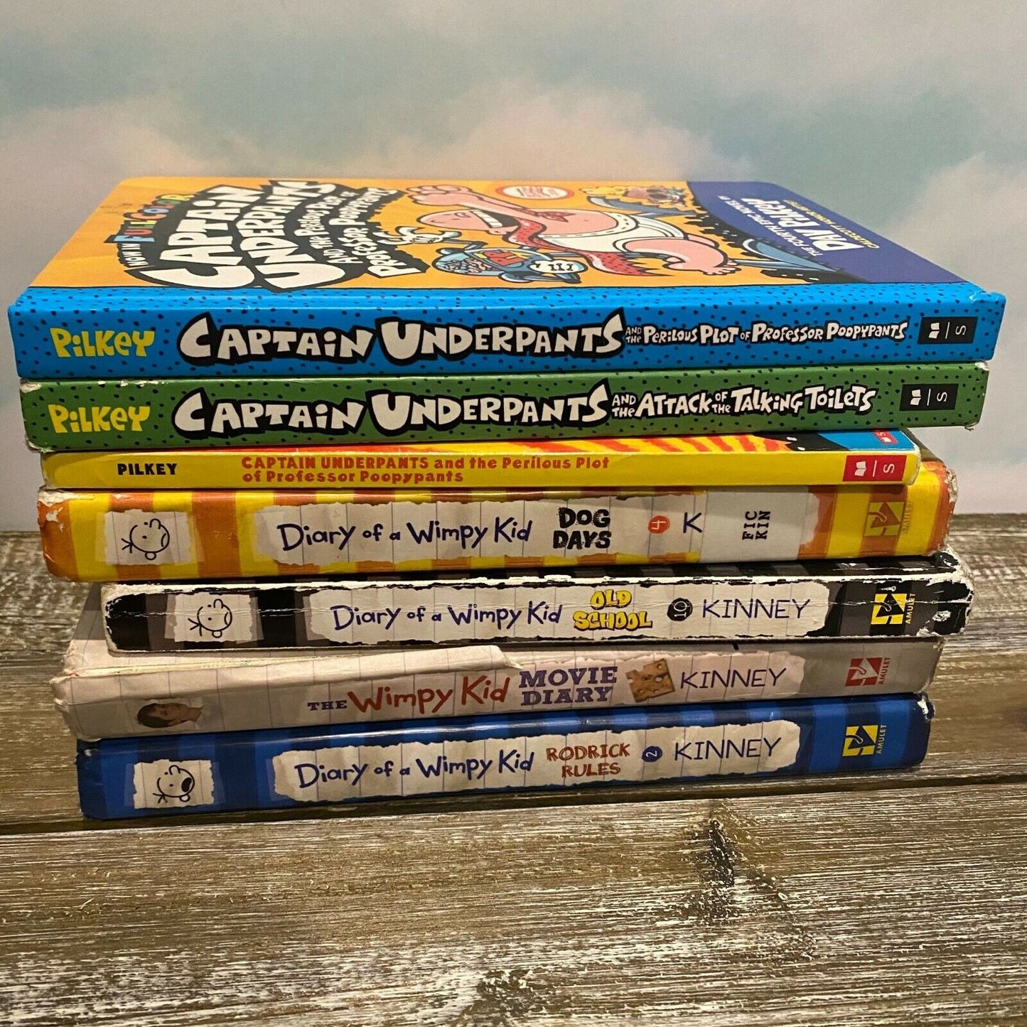 9x Book Lot Diary Of A Wimpy Kid & Captain Underpants by Jeff Kinney Dav Pilkey