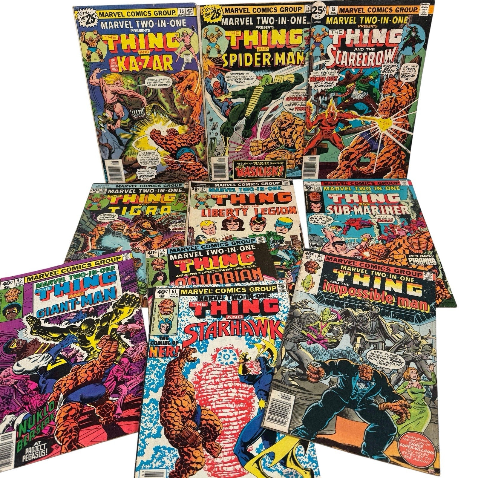 The Thing Marvel Two-In-One Lot of 10 Issues 16-20, 28, 55, 58, 60, 61