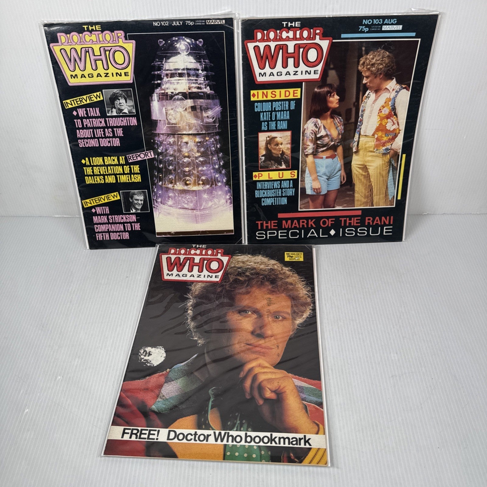 Vintage Doctor Who Magazine Backissues 102, 103, 105 By Marvel UK 1985