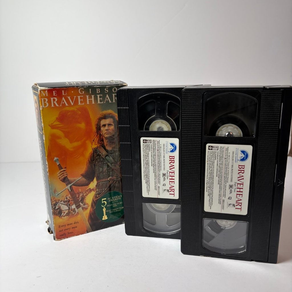 Braveheart VHS 2-Tape Set Mel Gibson 1995 Paramount Hi-Fi Stereo Epic Drama