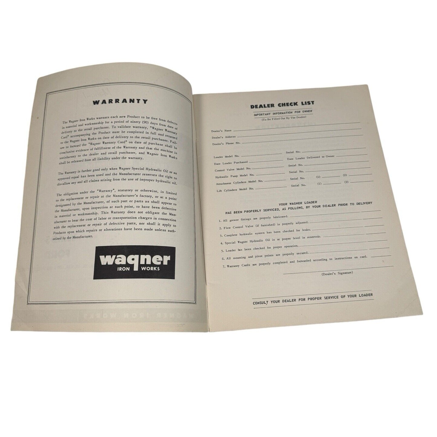 Wagner Tractor Equipment Owners Manual LD-145-C WMD5 Loader For Ford Tractors