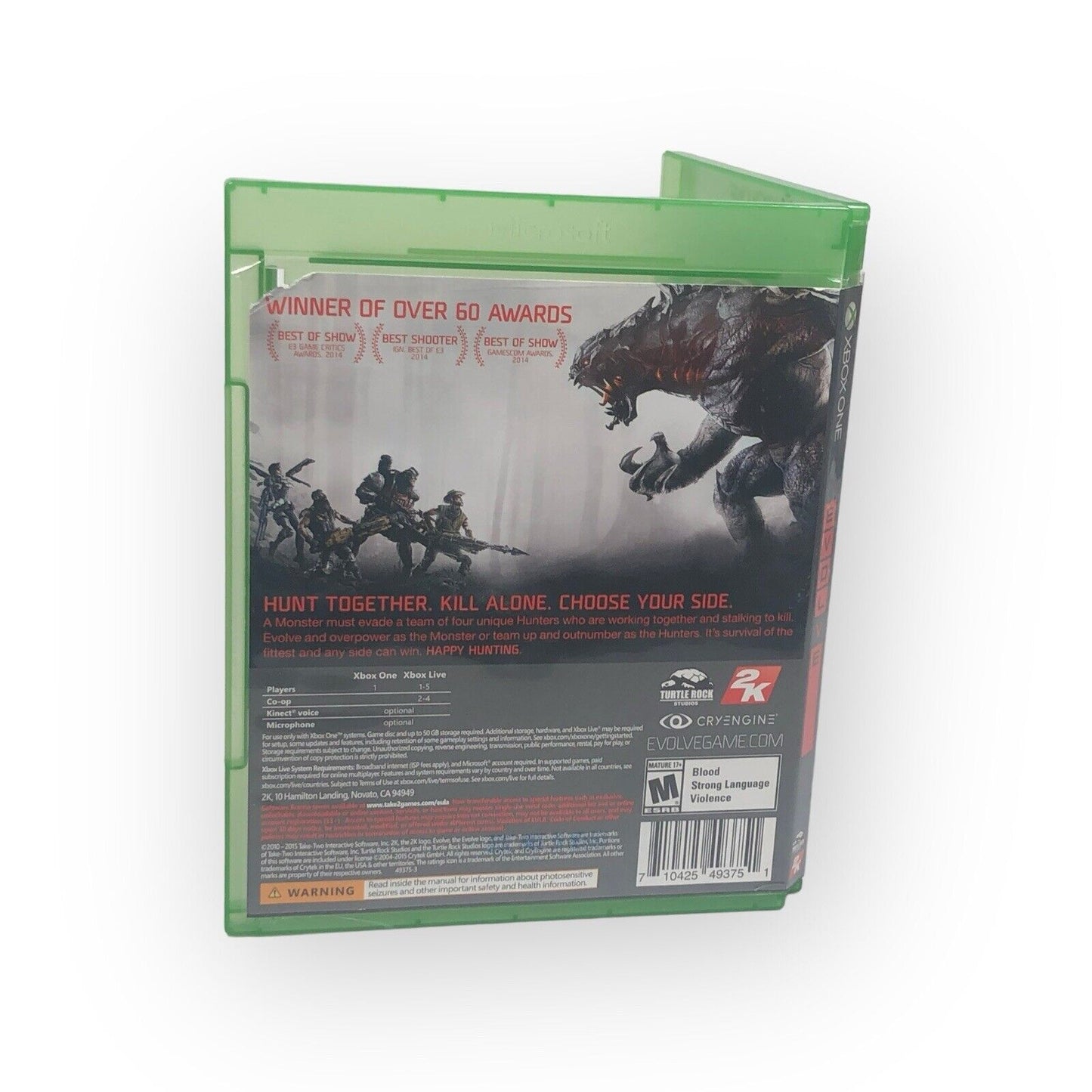 Evolve Xbox One Video Game With Slip Cover