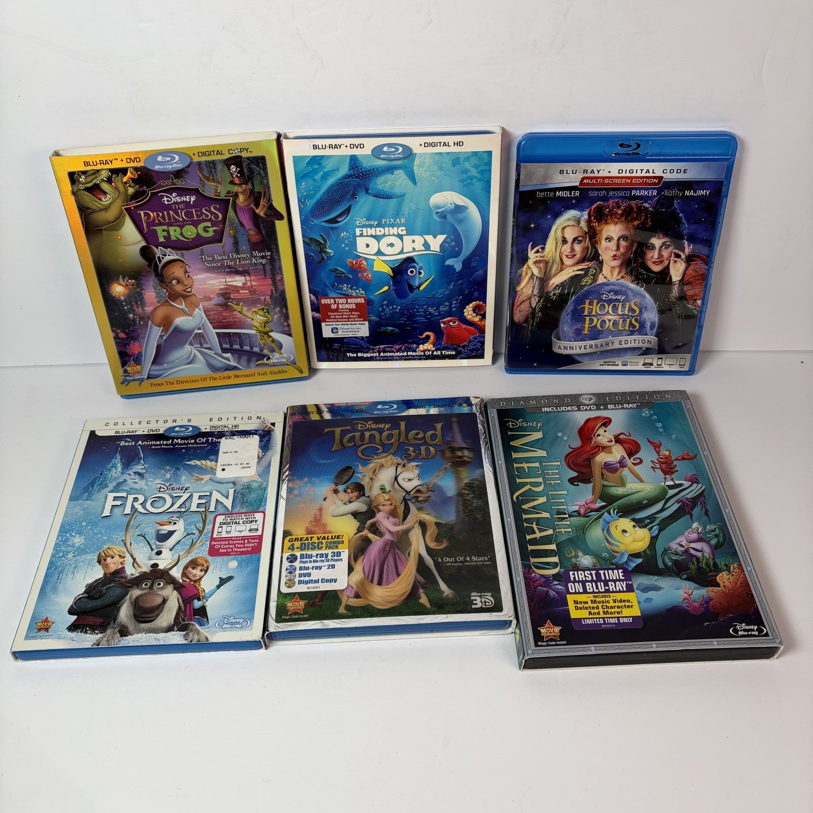 Disney Pixar Blu-ray DVD Lot of 6 Princess Frog Finding Dory Hocus Pocus Frozen