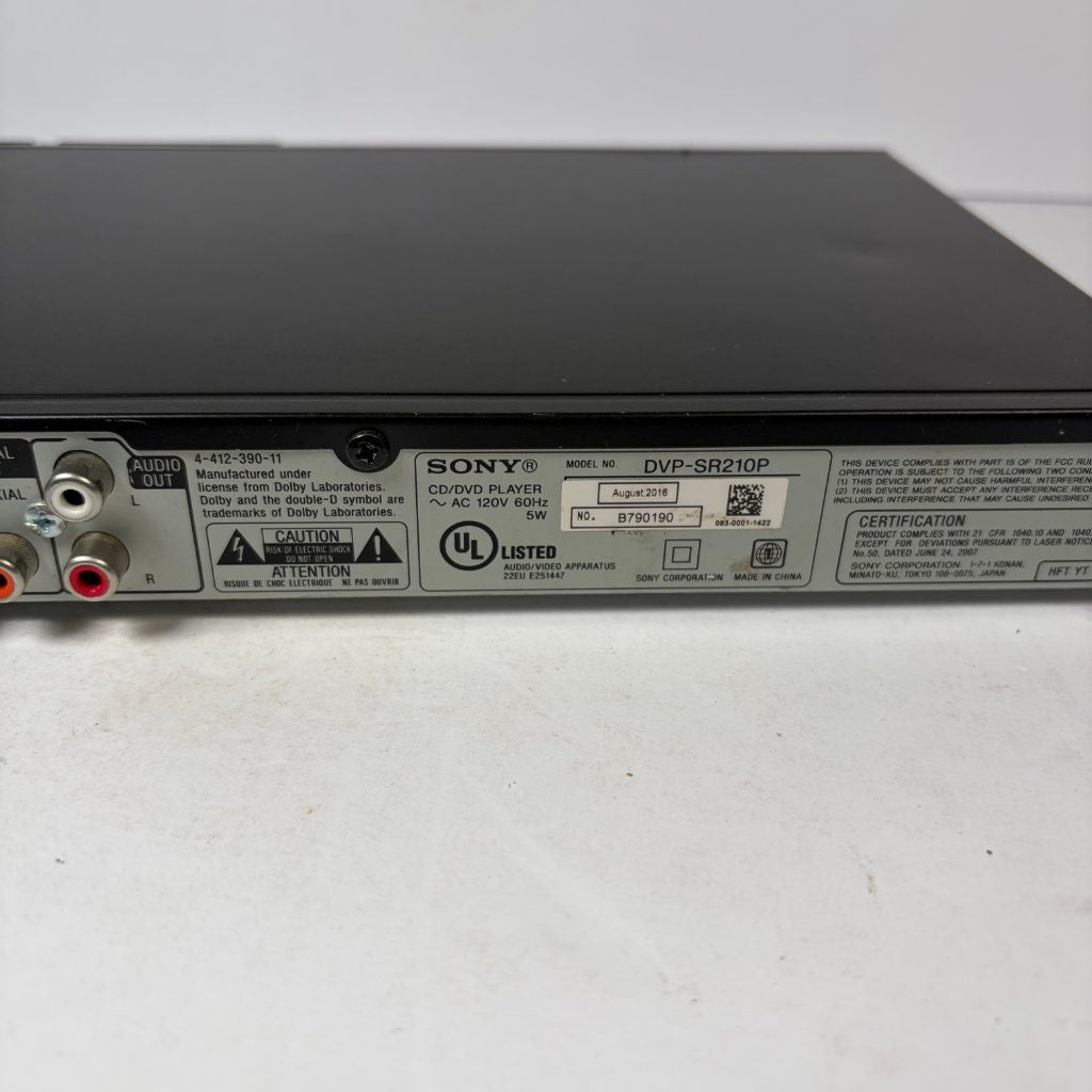 Sony DVP-SR210P CD/DVD Player Progressive Scan with Power Cord Dolby Digital