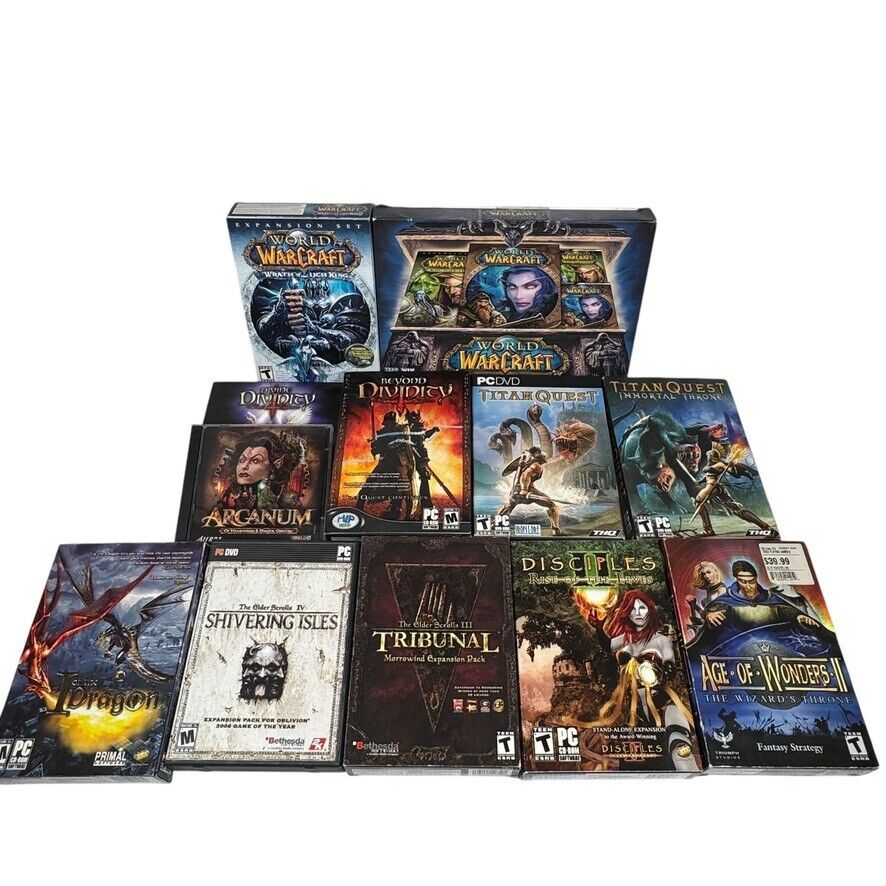 Lot of 12 RPG Strategy PC Games Complete World of Warcraft, Elder Scrolls & More