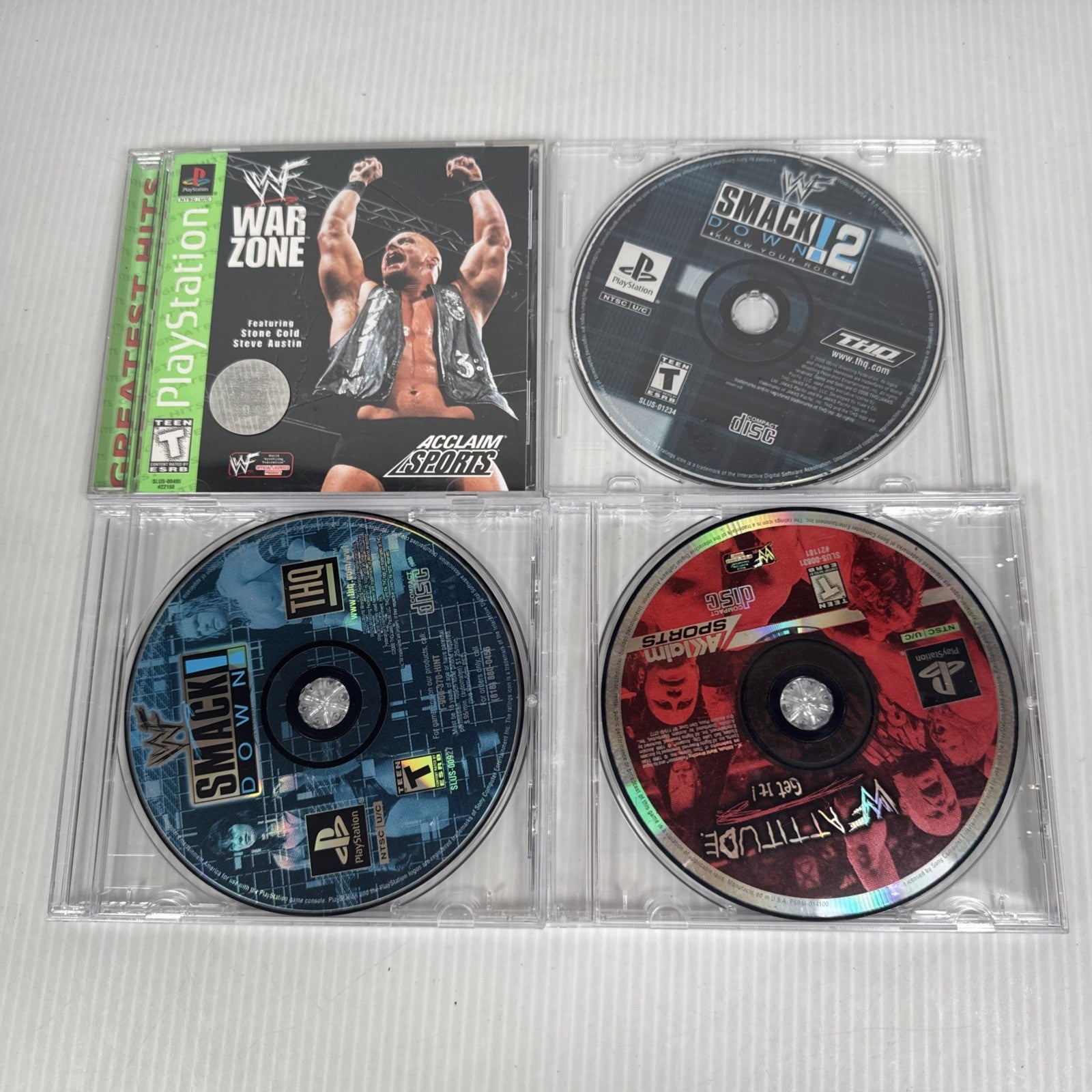 Lot Of 4 PS1 Wrestling Games Smackdown 1 & 2, Warzone, Attitude