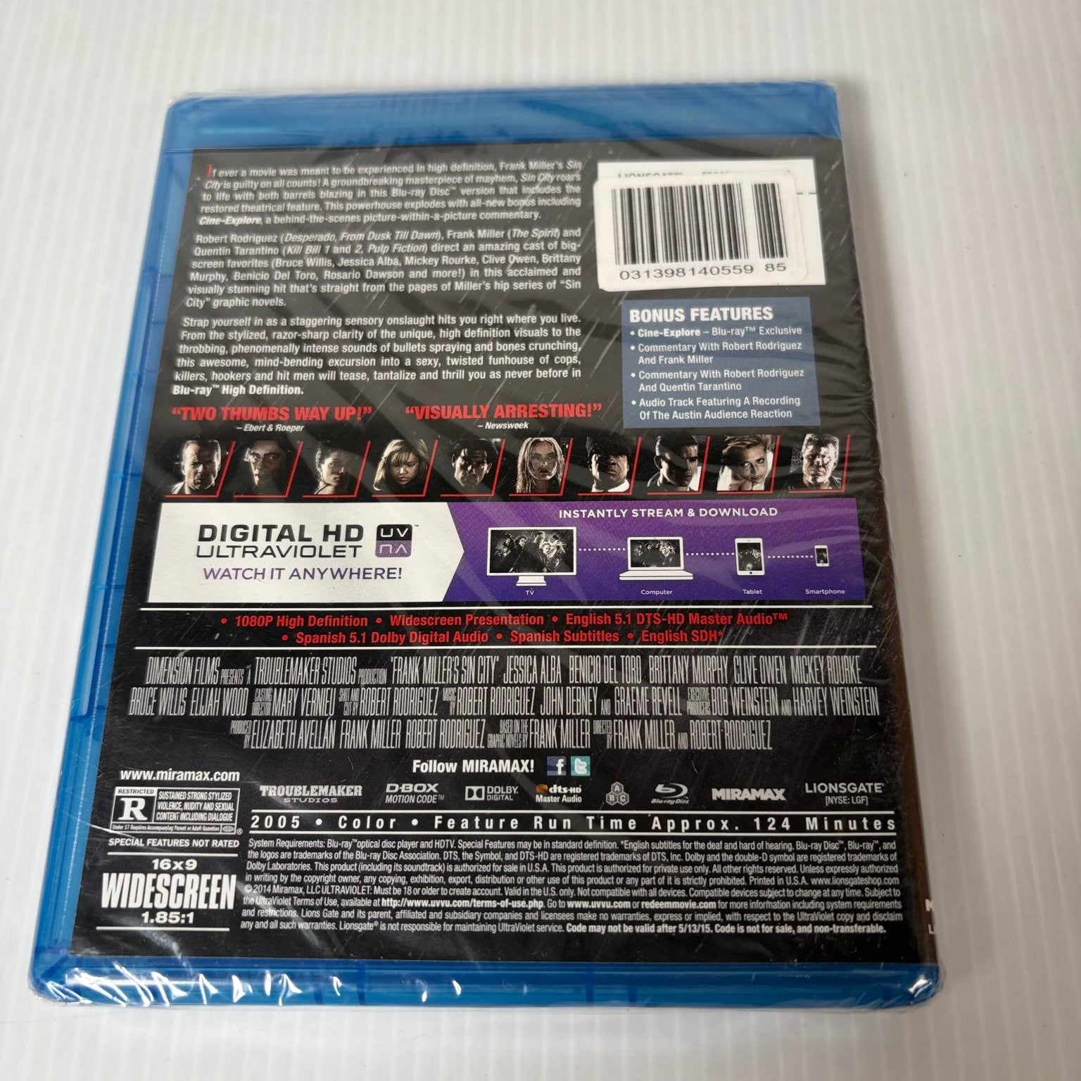 Sin City Blu-ray 2005 Frank Miller Robert Rodriguez Quentin Tarantino Bruce