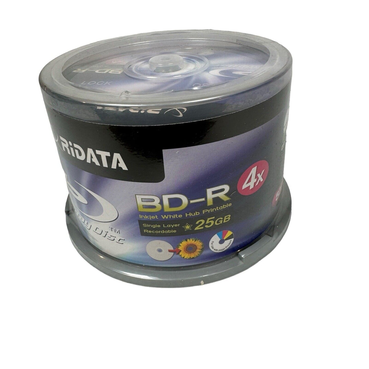 Ridata BD-R 4x 25GB Blu-ray Media White Inkjet Hub Printable Discs - Pack of 50