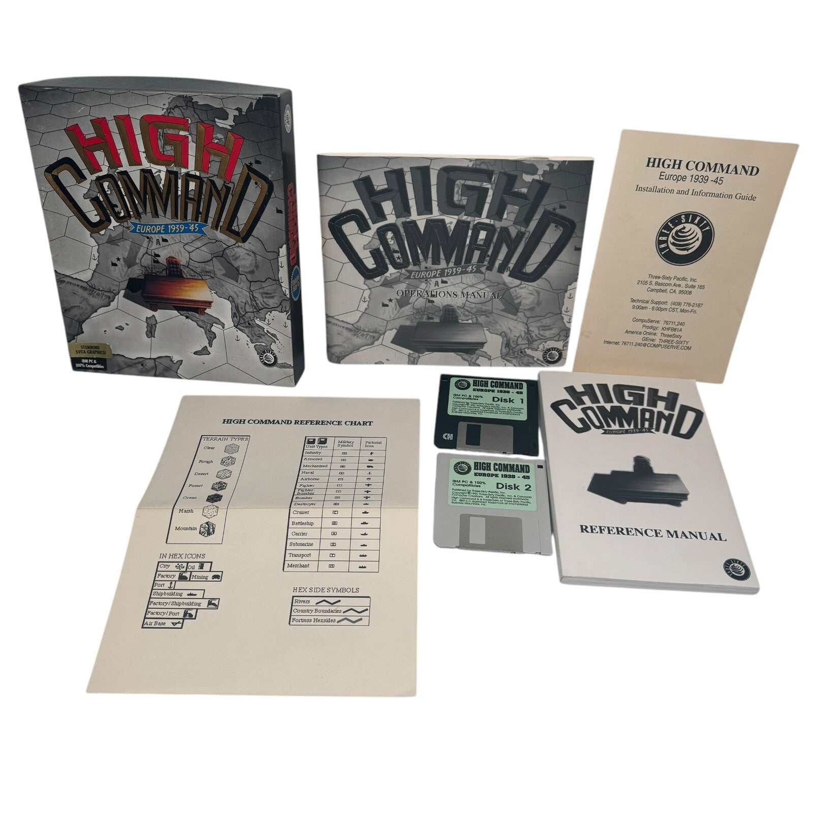 High Command Europe 1939-45 Big Box PC DOS War Game w/ 3.5" Discs Complete 1993