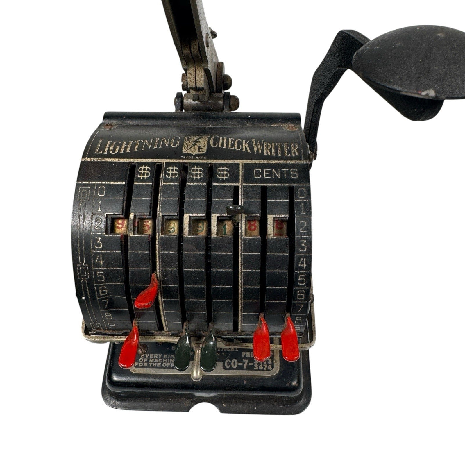 Antique Protective Check Writer Co. Lightning Check Writer Machine CO-7