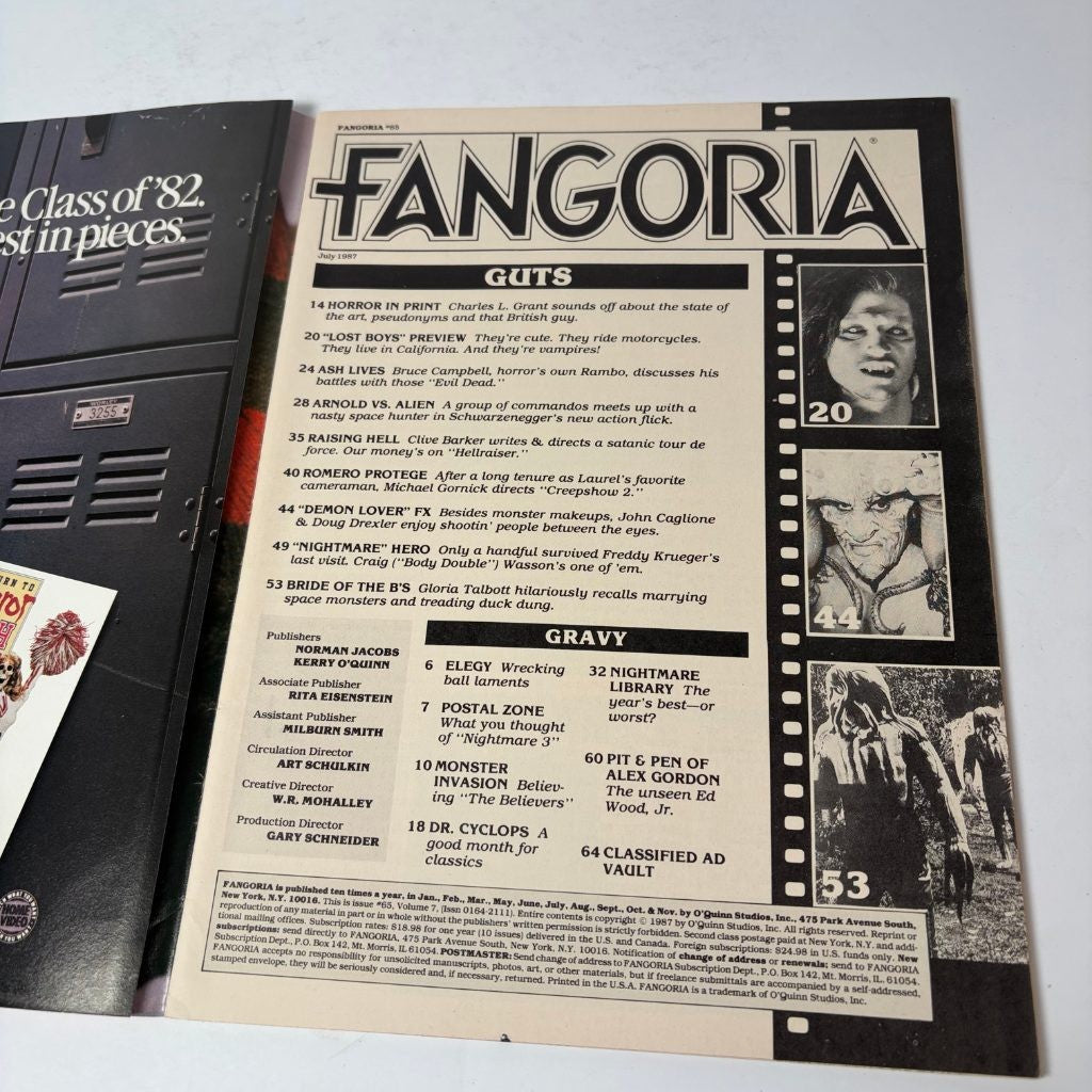 Fangoria 65 July 1987 Predator Lost Boys Evil Dead 2 Hellraiser Horror Magazine