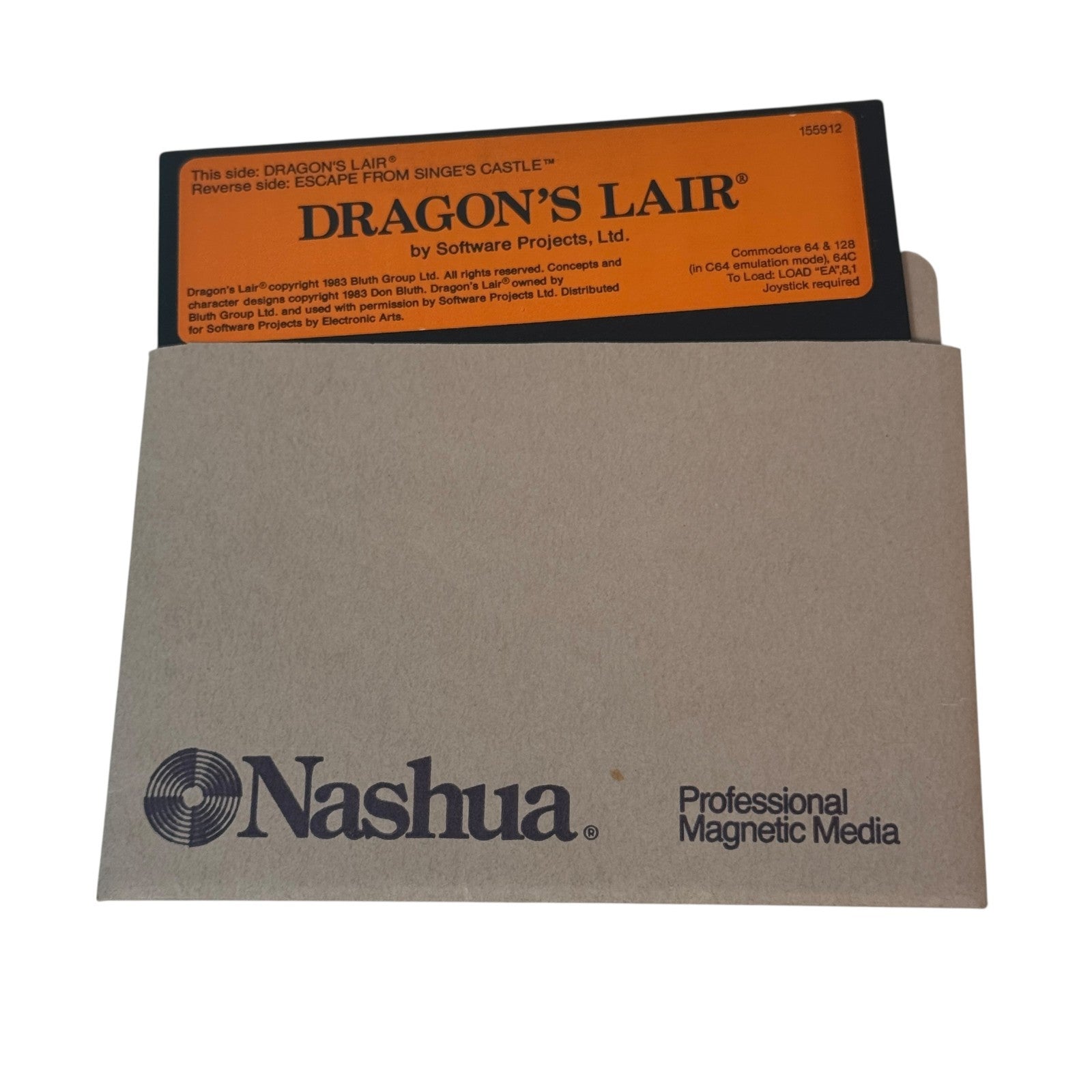 Vintage Commodore 64 & 128 Dragon's Lair Game 1983 5.25" Floppy Disk