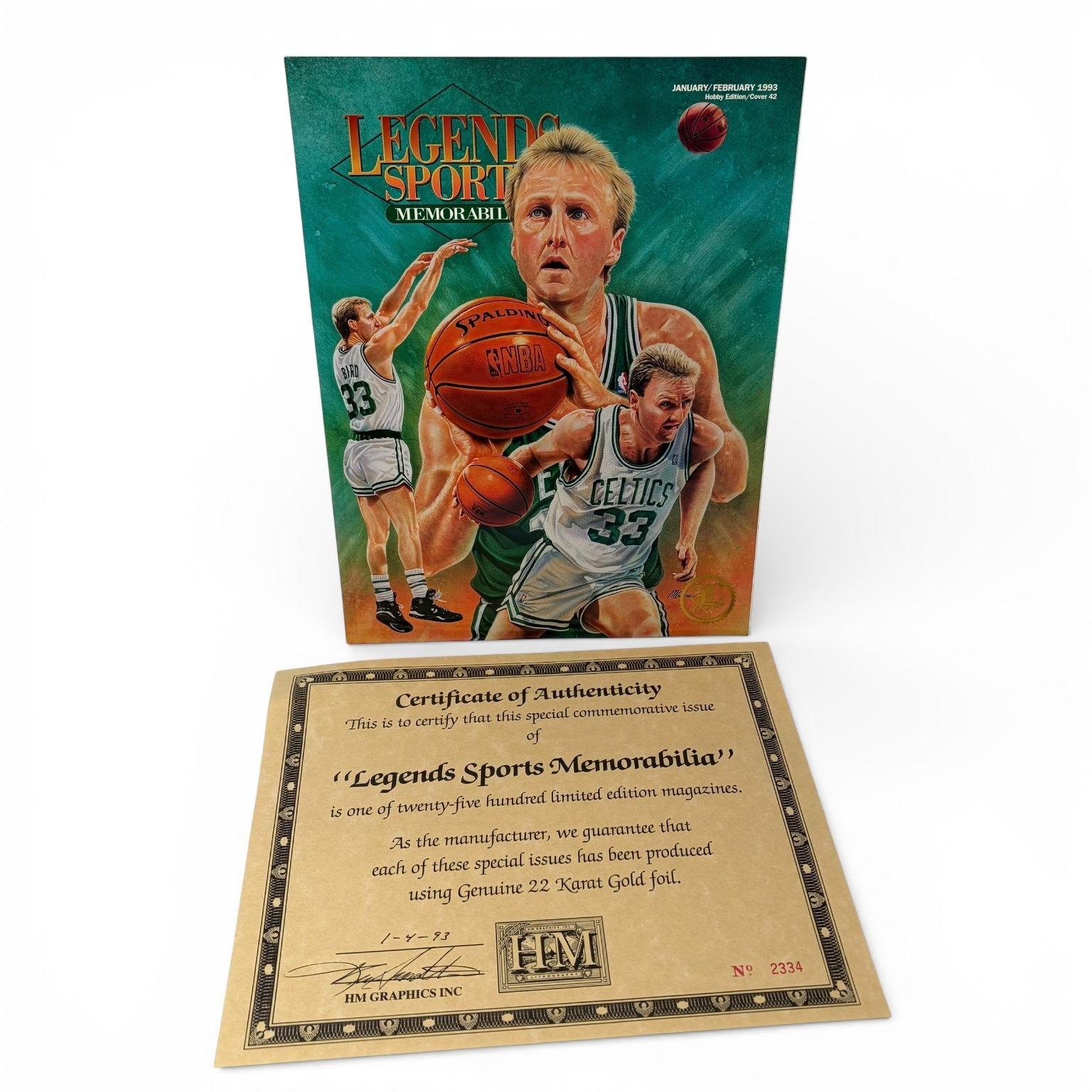 Legends Sports Memorabilia Jan/Feb 1993 Larry Bird 22K Gold Foil COA with Cards