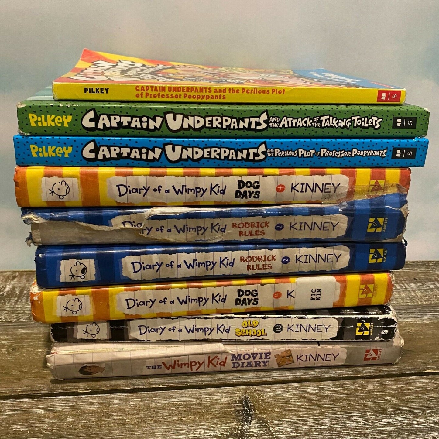 9x Book Lot Diary Of A Wimpy Kid & Captain Underpants by Jeff Kinney Dav Pilkey