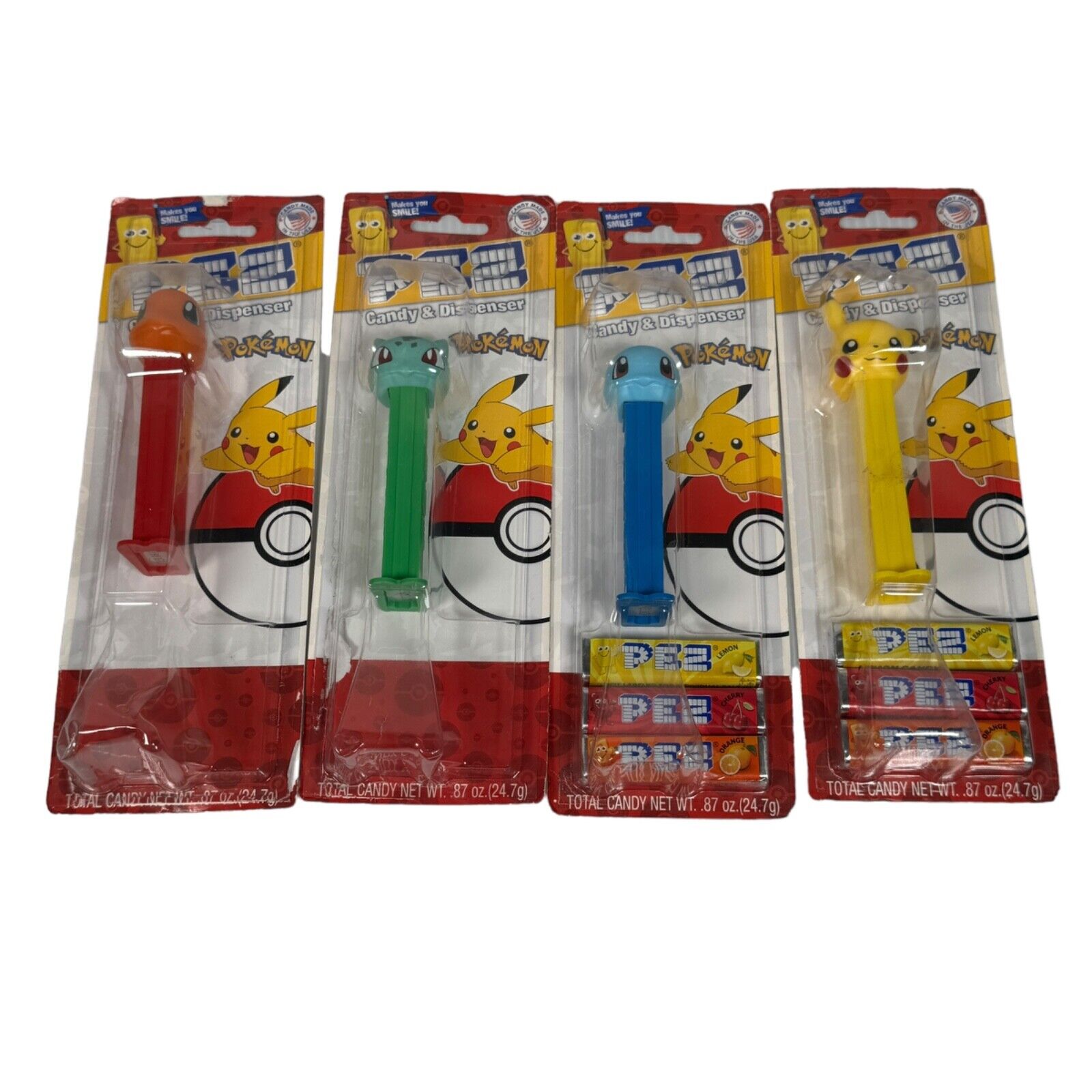 Pokemon Pez Original 4 Charmander Bulbasaur Squirtle & Pikachu 2 Open, 2 Sealed